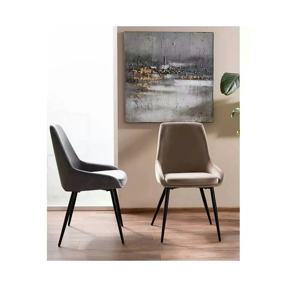 Scaun COBE, stofa catifelata gri/negru, 49x43x85 cm