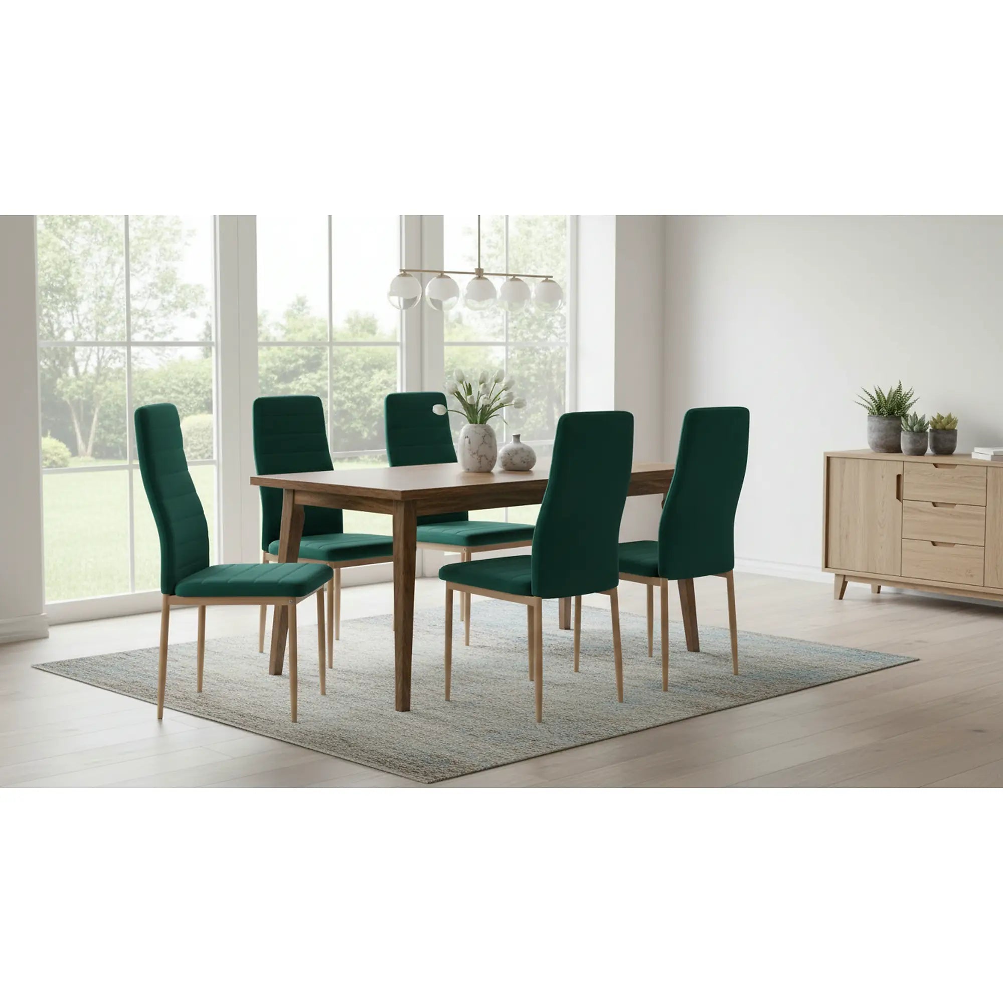 Scaun COLETA NOVA, verde smarald/stejar, stofa catifelata/metal, 41x49x96 cm