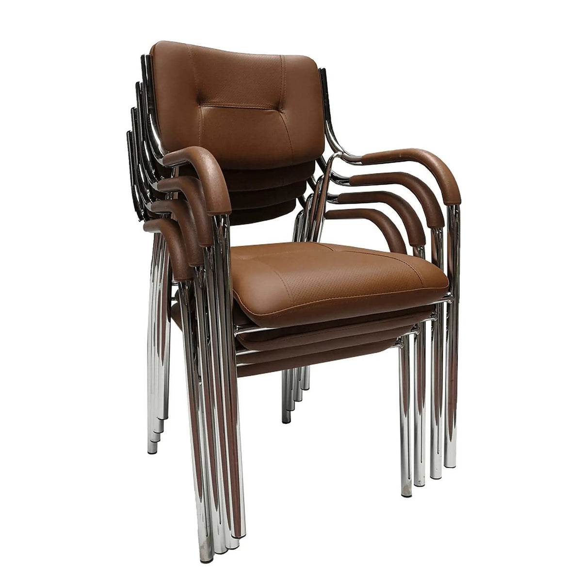 Scaun conferinta ILHAM, piele ecologica/metal, maro, 52x55x85 cm