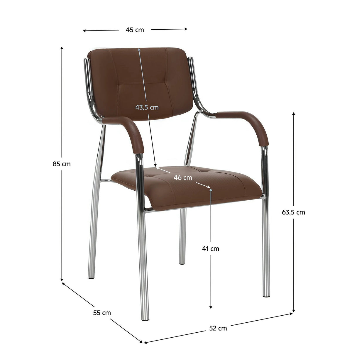 Scaun conferinta ILHAM, piele ecologica/metal, maro, 52x55x85 cm