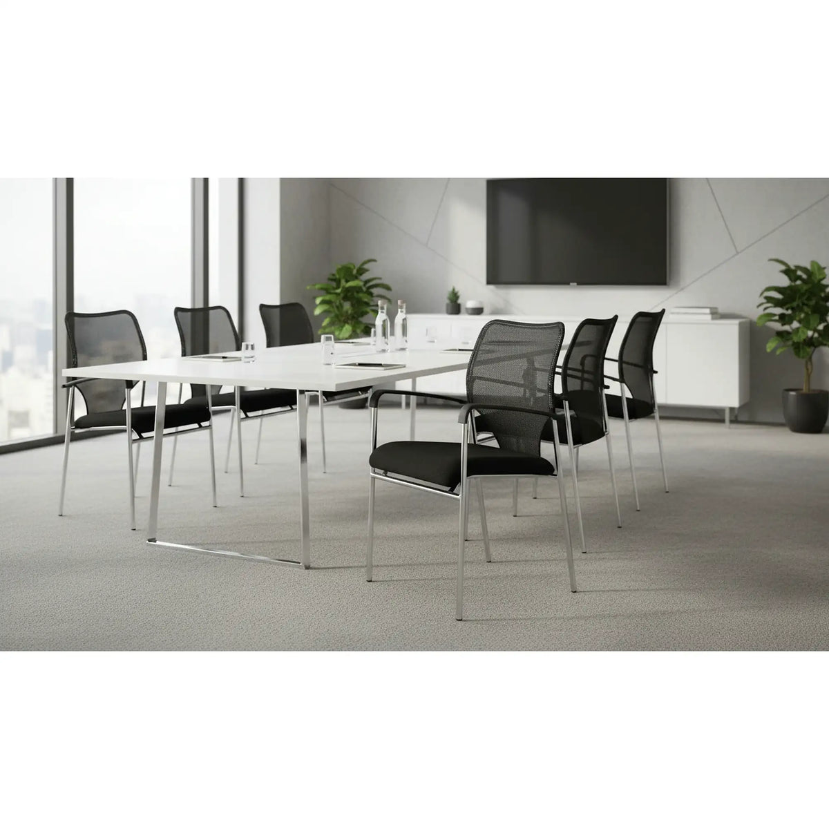Scaun conferinta UMUT, negru/crom, plasa/metal, 54x56x82 cm