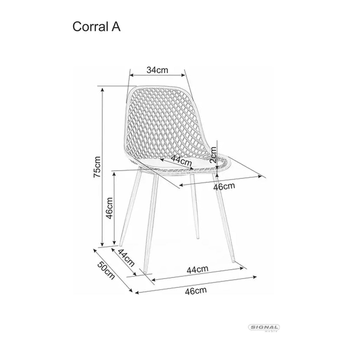 Scaun Corral A, negru, polipropilena/metal, 46x44x75 cm