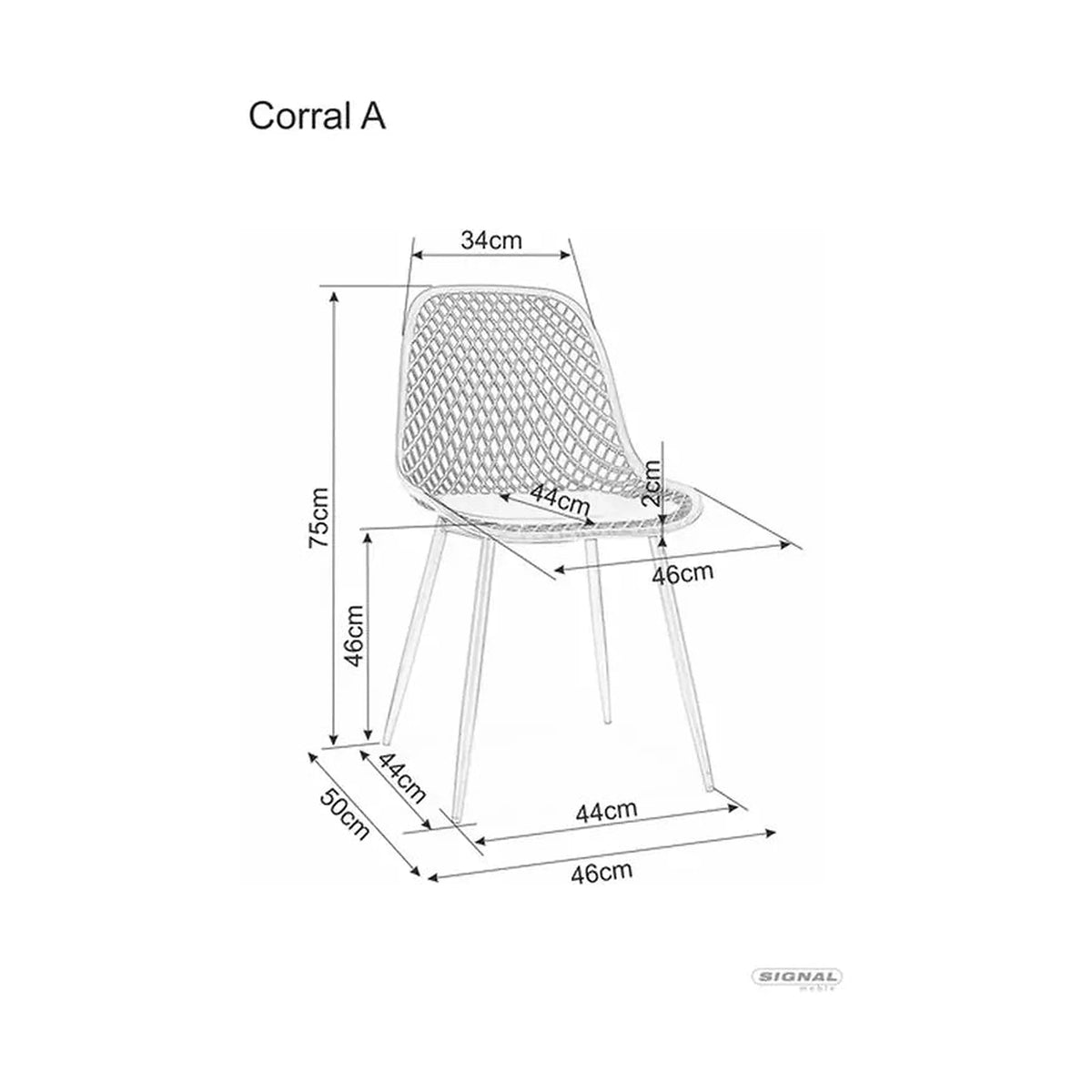 Scaun Corral A, negru, polipropilena/metal, 46x44x75 cm