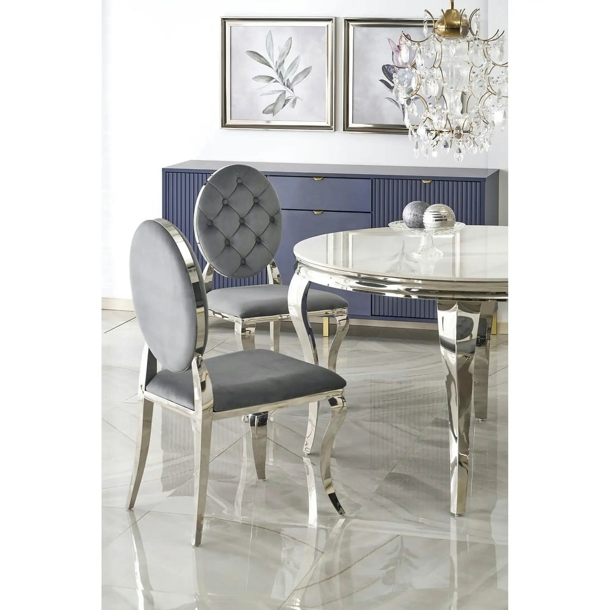 Scaun cromat K555, gri/argintiu, stofa catifelata/metal, 48x52x96 cm