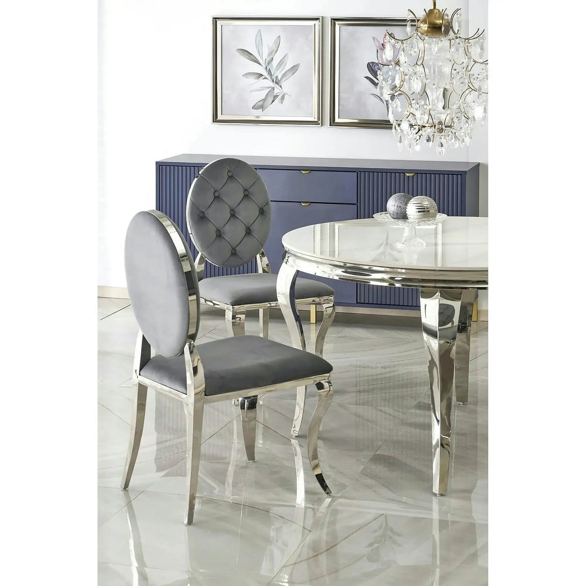 Scaun cromat K555, gri/argintiu, stofa catifelata/metal, 48x52x96 cm