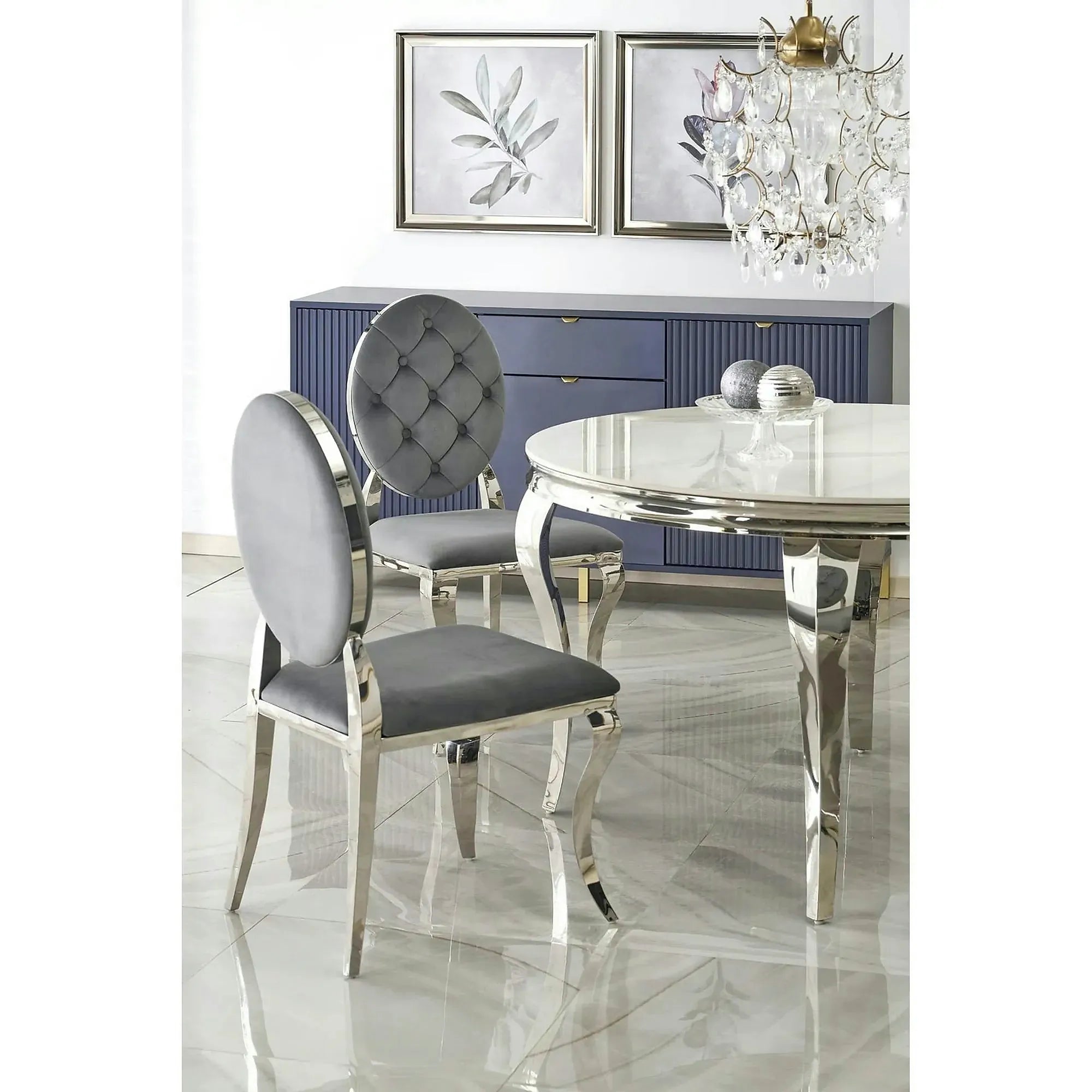 Scaun cromat K555, gri/argintiu, stofa catifelata/metal, 48x52x96 cm