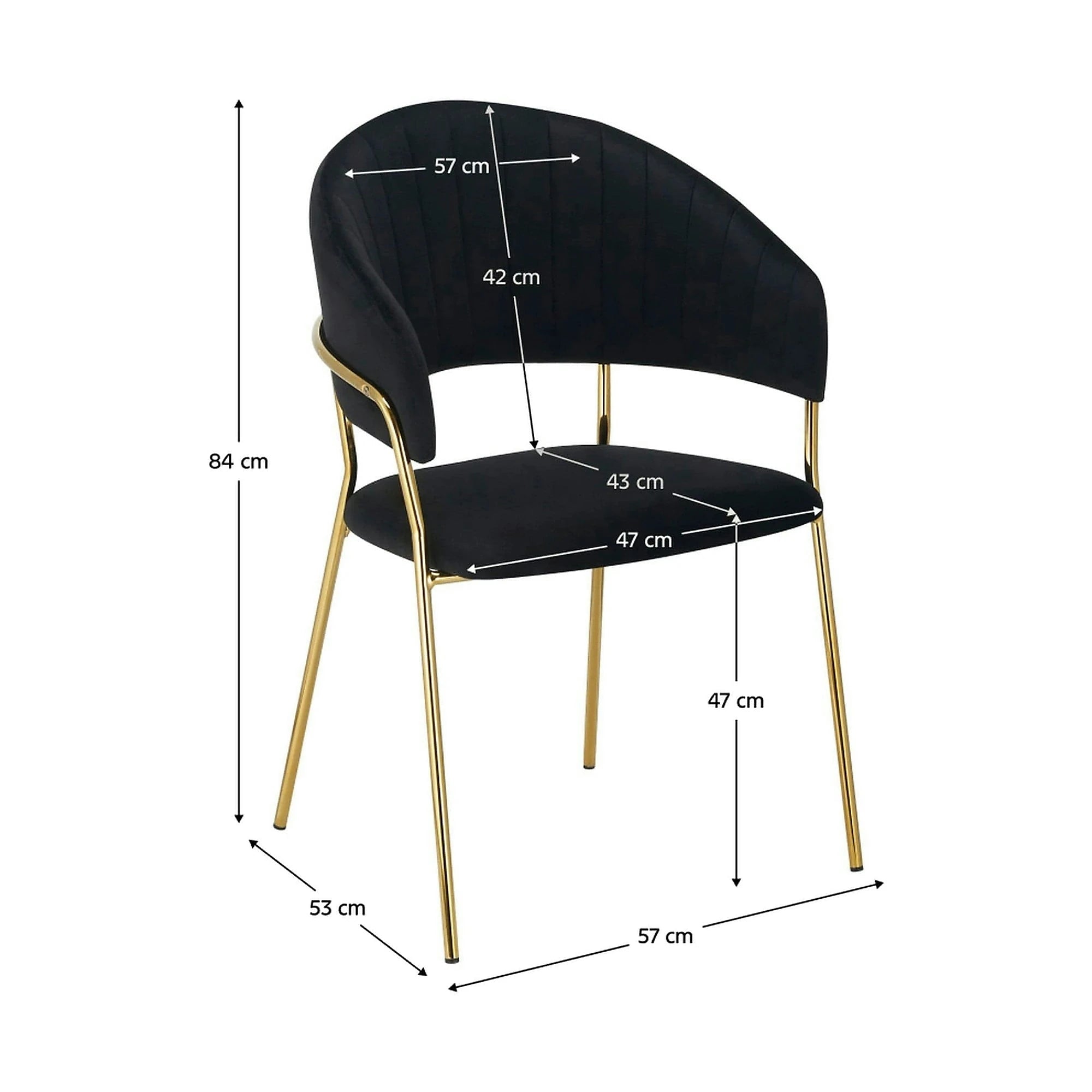 Scaun DASMIN TIP 1, negru/auriu, stofa catifelata/metal, 57x53x84 cm