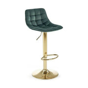 Scaun de bar auriu/verde H120, stofa catifelata/otel, 43x44x84/106 cm