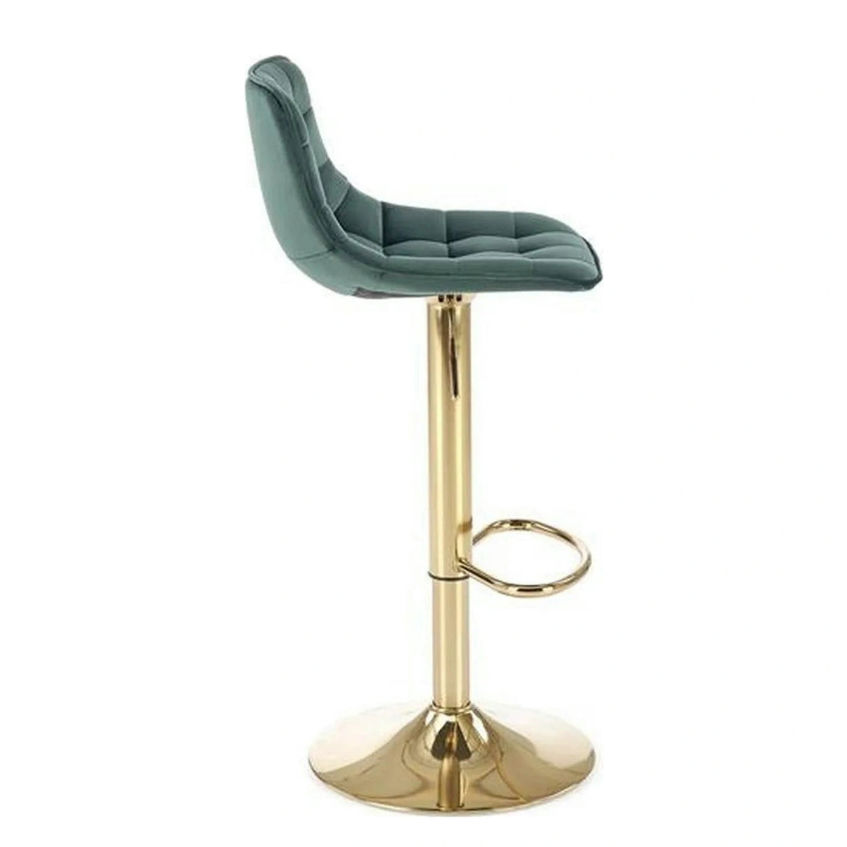Scaun de bar auriu/verde H120, stofa catifelata/otel, 43x44x84/106 cm
