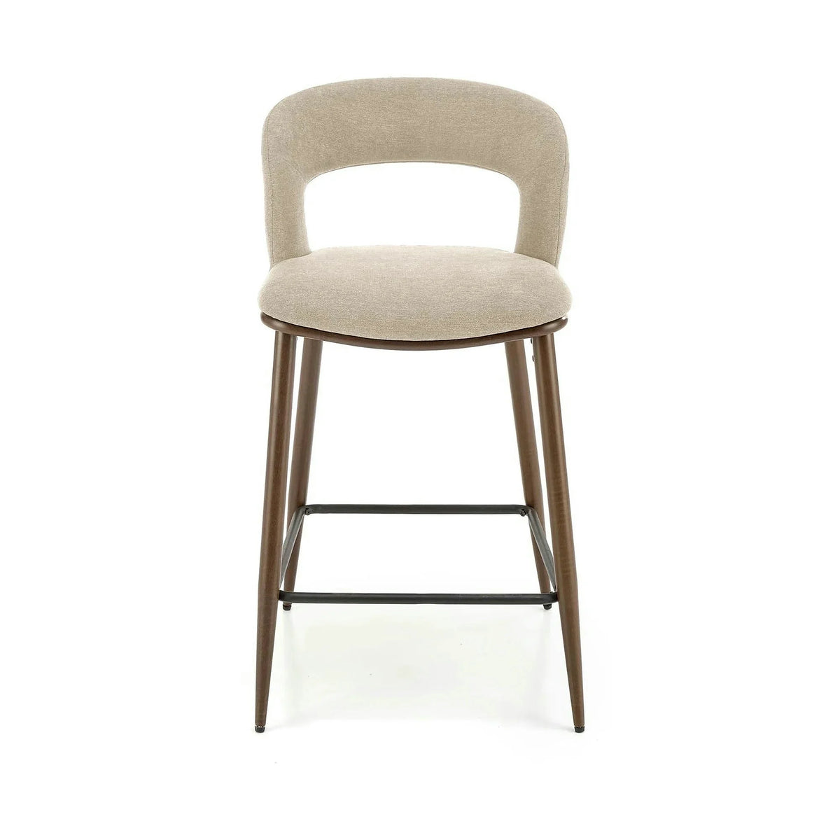 Scaun de bar bej H114, stofa clasica/otel, 48x52x92 cm