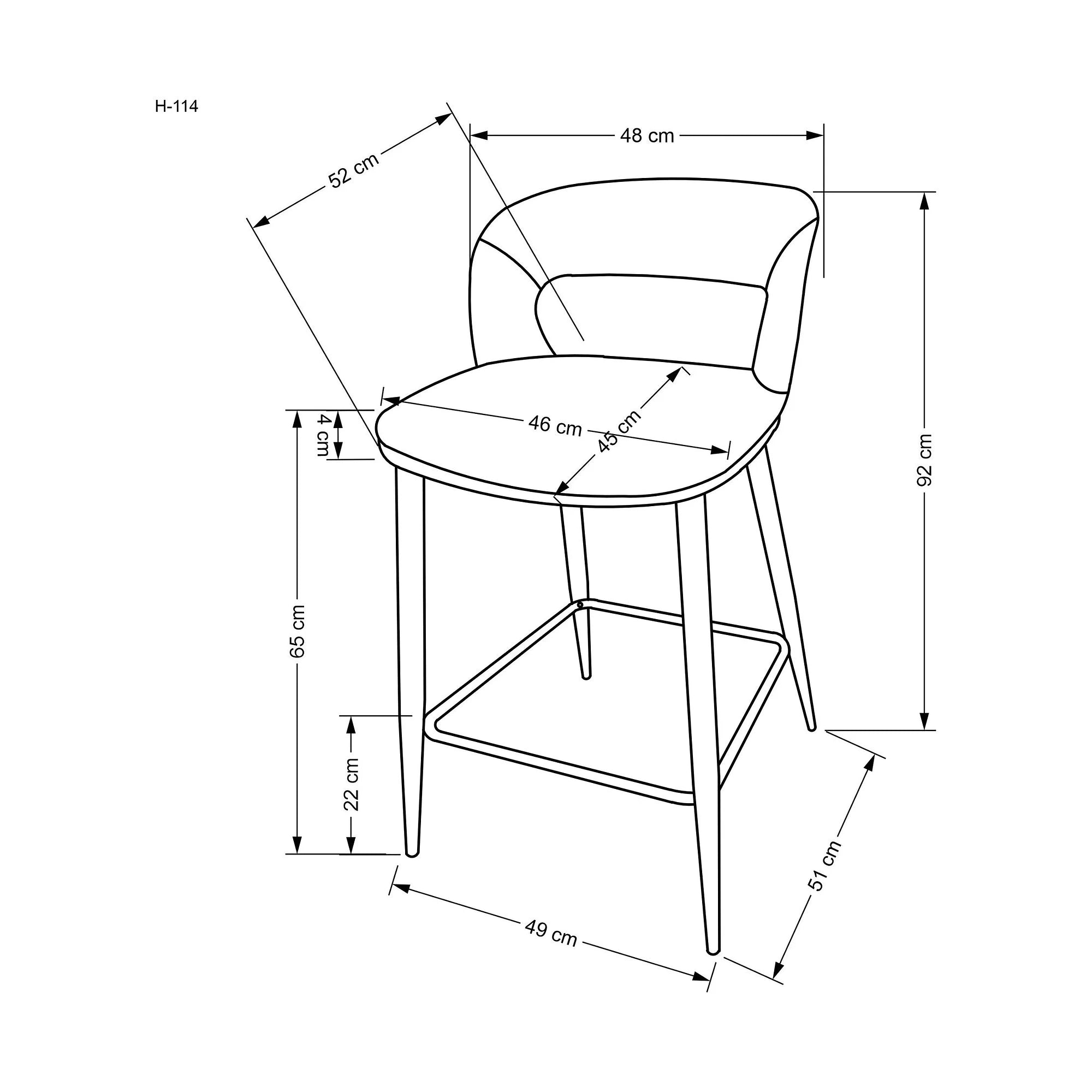 Scaun de bar bej H114, stofa clasica/otel, 48x52x92 cm