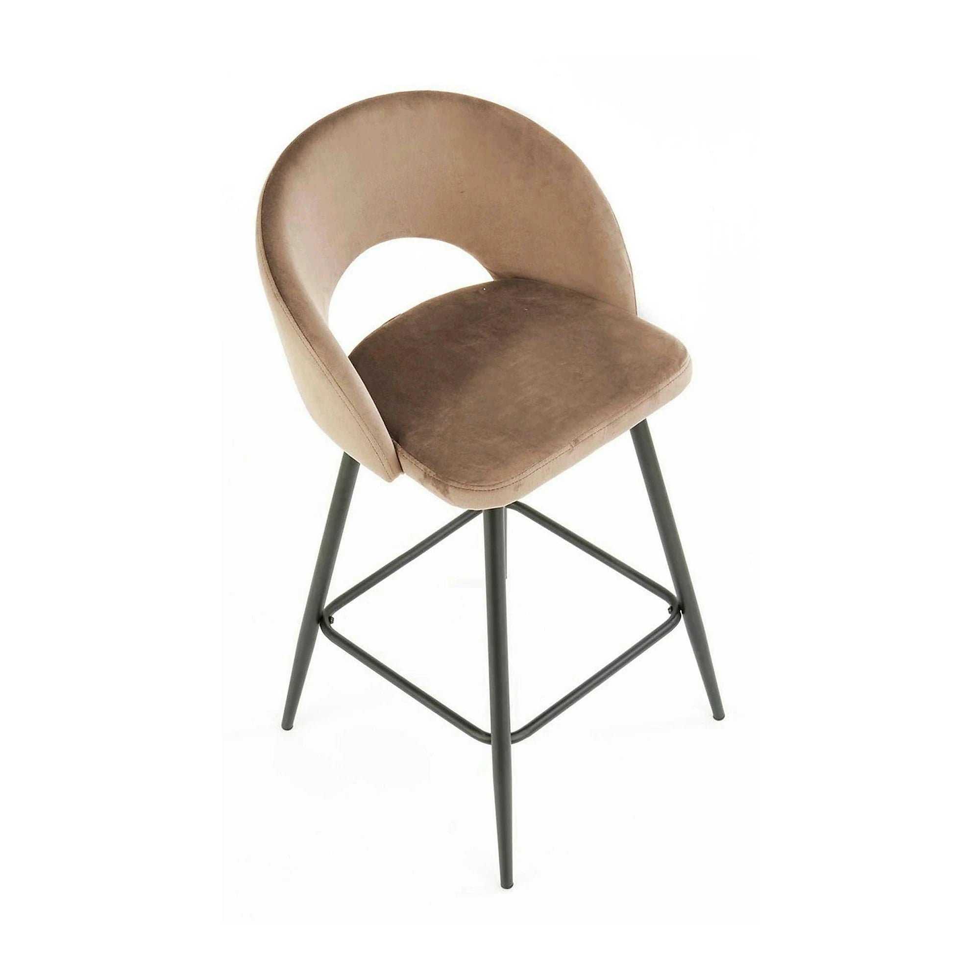 Scaun de bar bej H96, stofa catifelata/otel, 48x49x89 cm