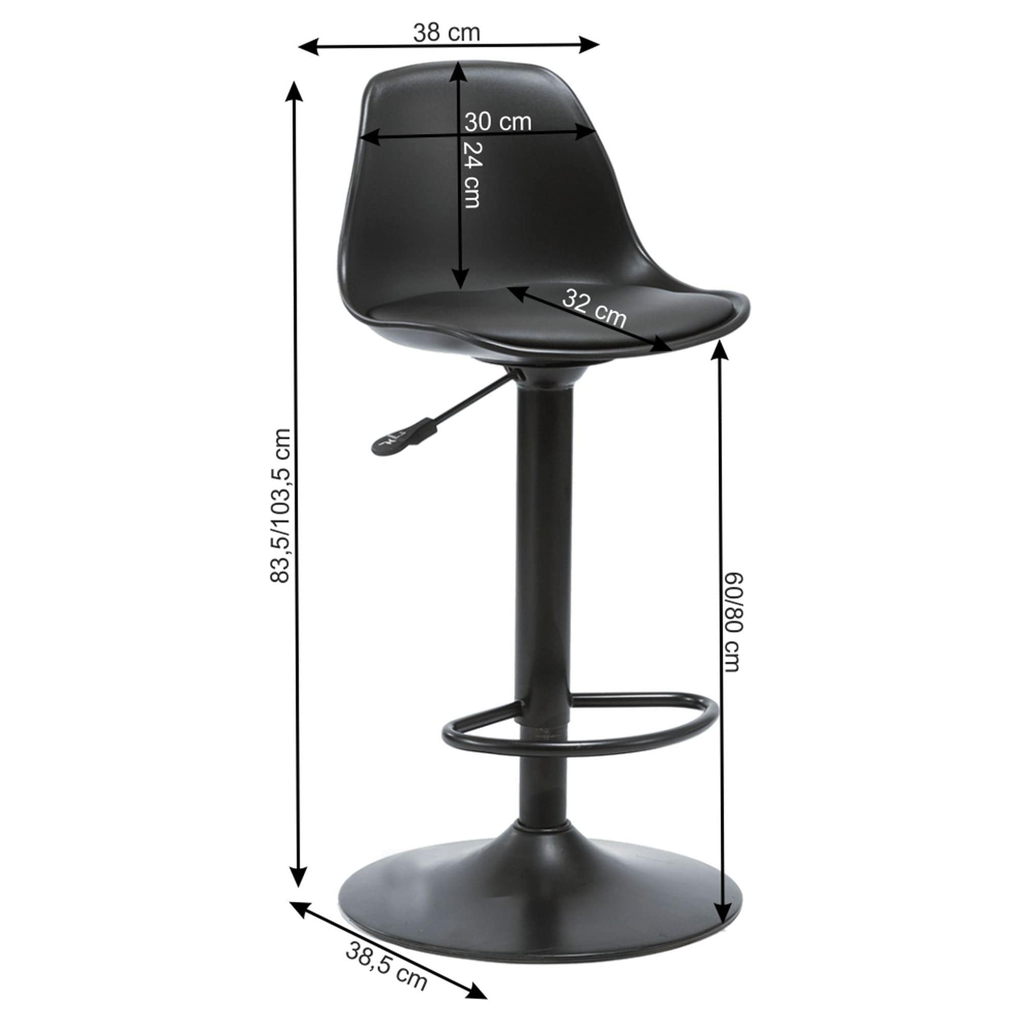 Scaun de bar DOBBY, negru, piele ecologica/metal, 38x39x84/104 cm