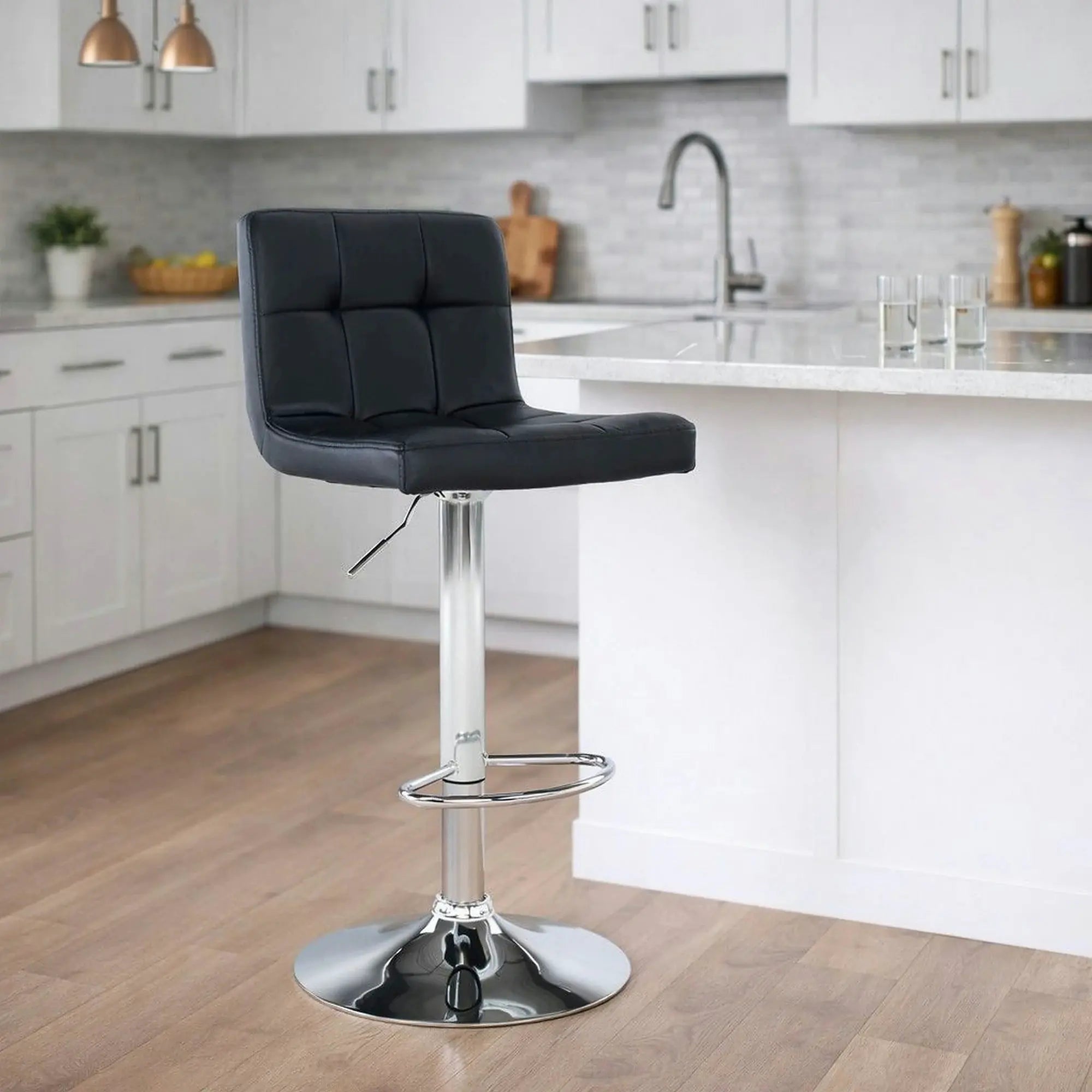 Scaun de bar KANDY NEW, negru/crom, piele ecologica/otel, 40x41x87/107 cm