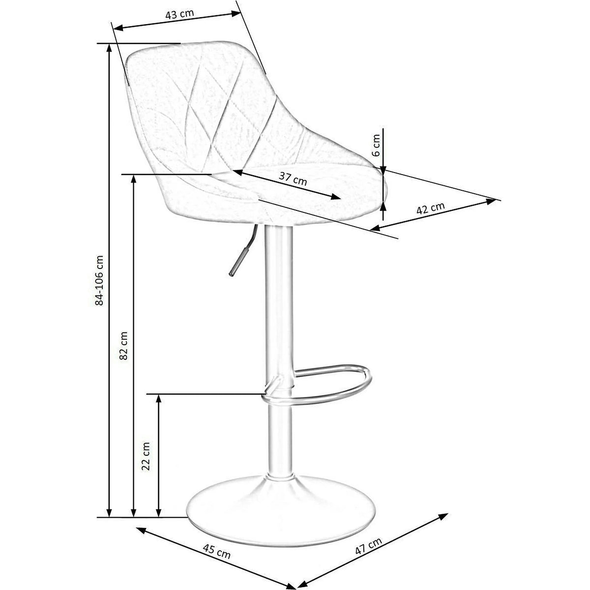 Scaun de bar rotativ H101, bej/negru, stofa catifelata/metal, 47x45x84/106 cm