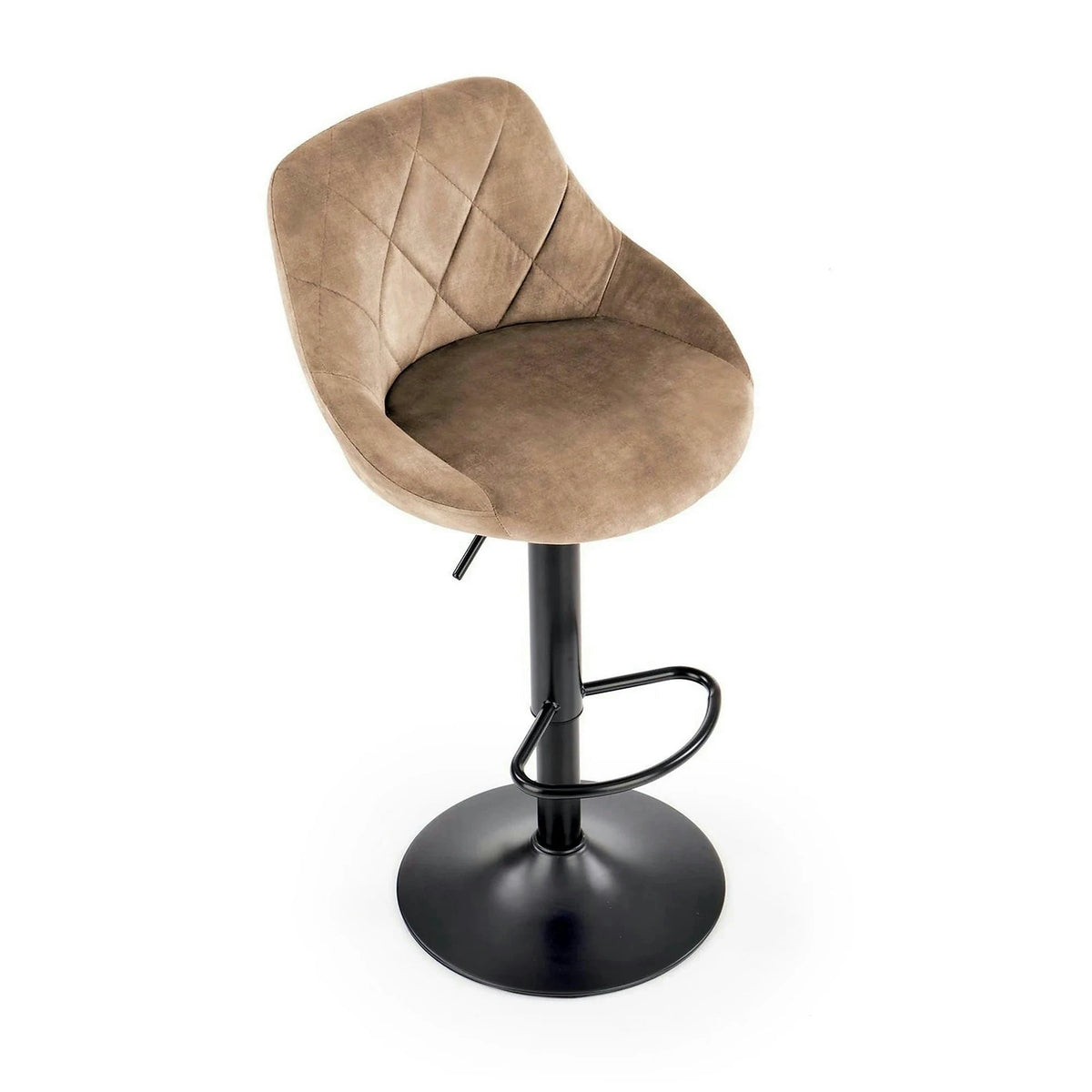 Scaun de bar rotativ H101, bej/negru, stofa catifelata/metal, 47x45x84/106 cm