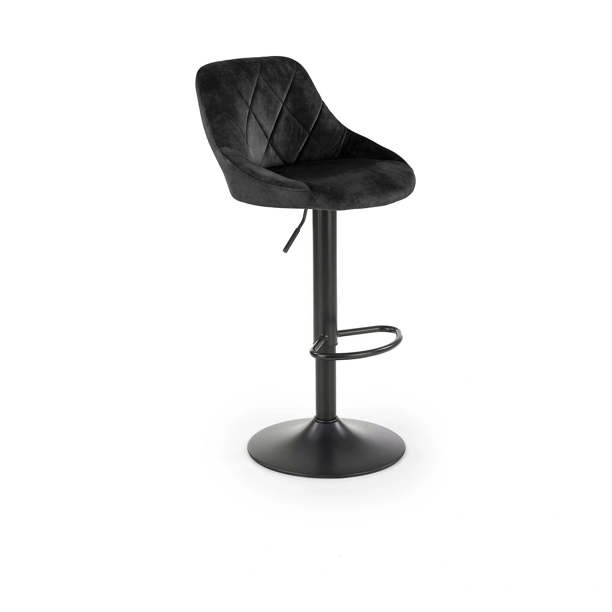 Scaun de bar rotativ H101, negru, stofa catifelata/otel, 47x45x84/106 cm