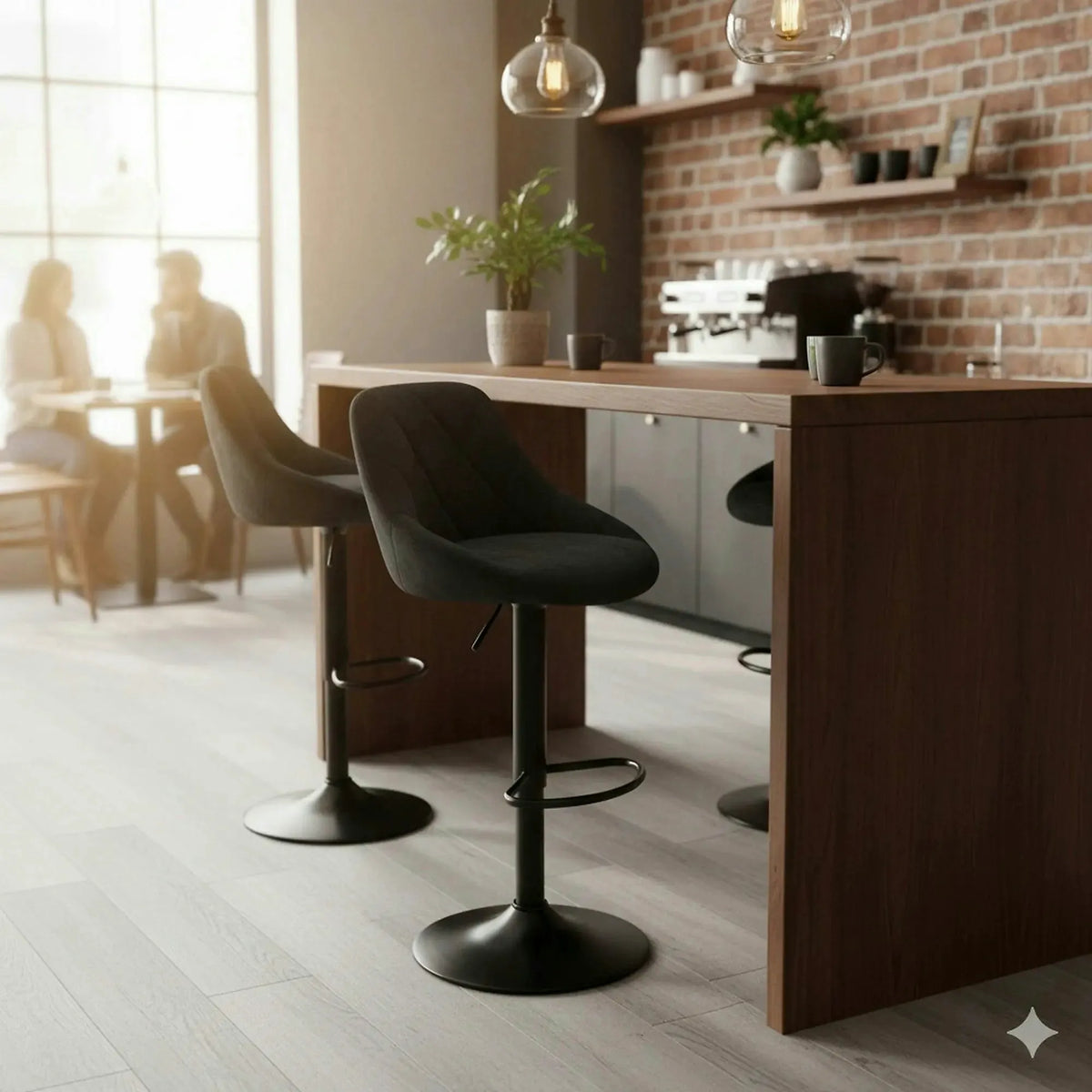 Scaun de bar rotativ H101, negru, stofa catifelata/otel, 47x45x84/106 cm