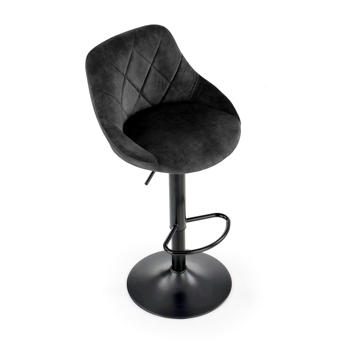 Scaun de bar rotativ H101, negru, stofa catifelata/otel, 47x45x84/106 cm