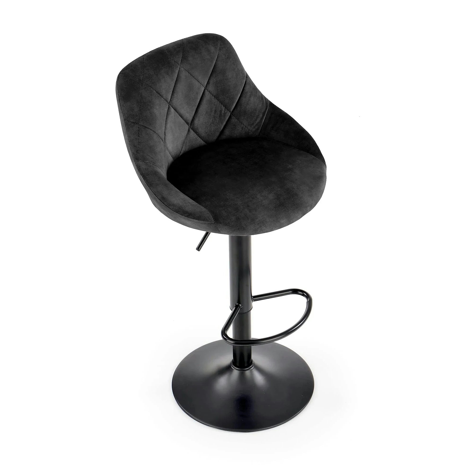 Scaun de bar rotativ H101, negru, stofa catifelata/otel, 47x45x84/106 cm