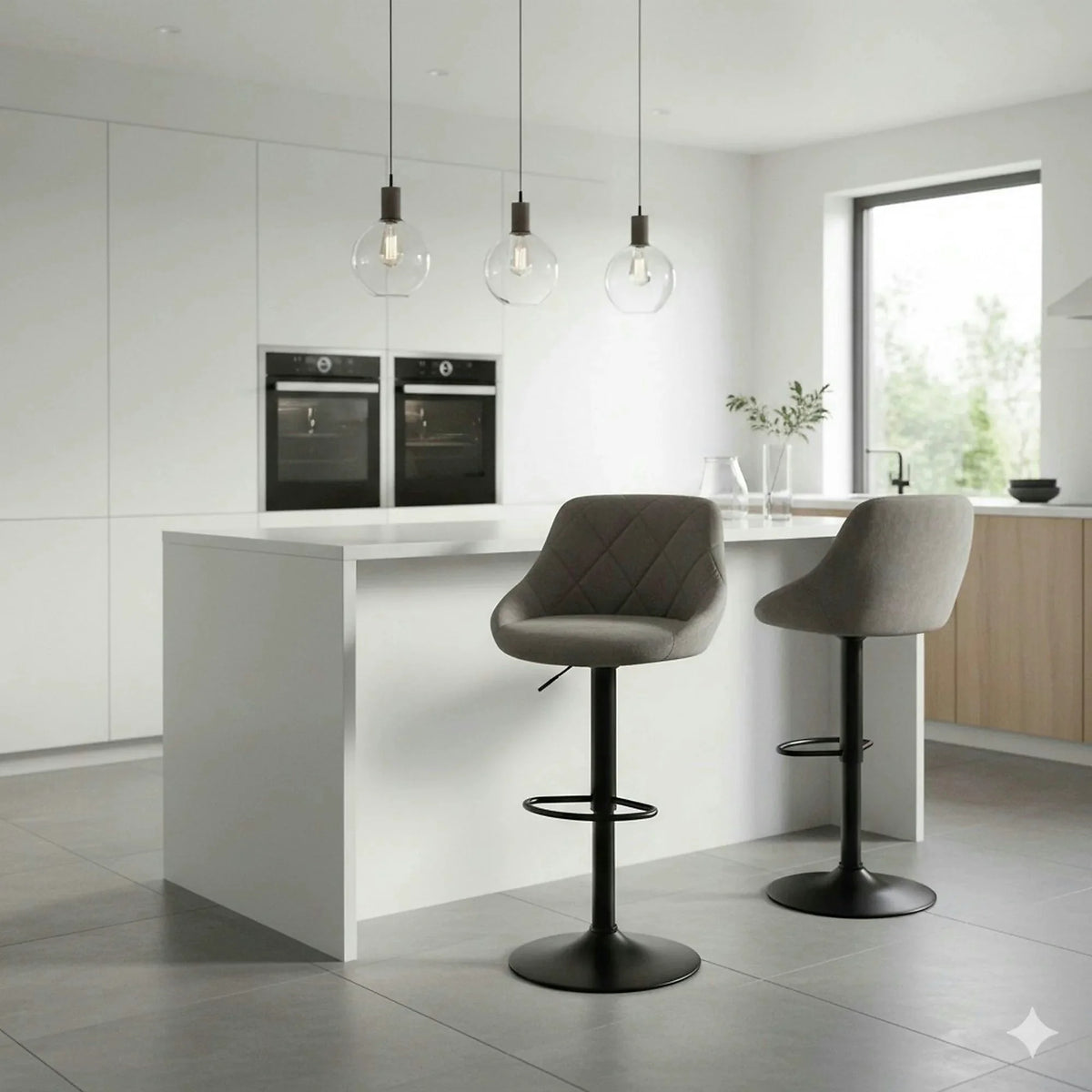 Scaun de bar rotativ H101, stofa catifelata gri - Bluvel 14, 47x45x106 cm
