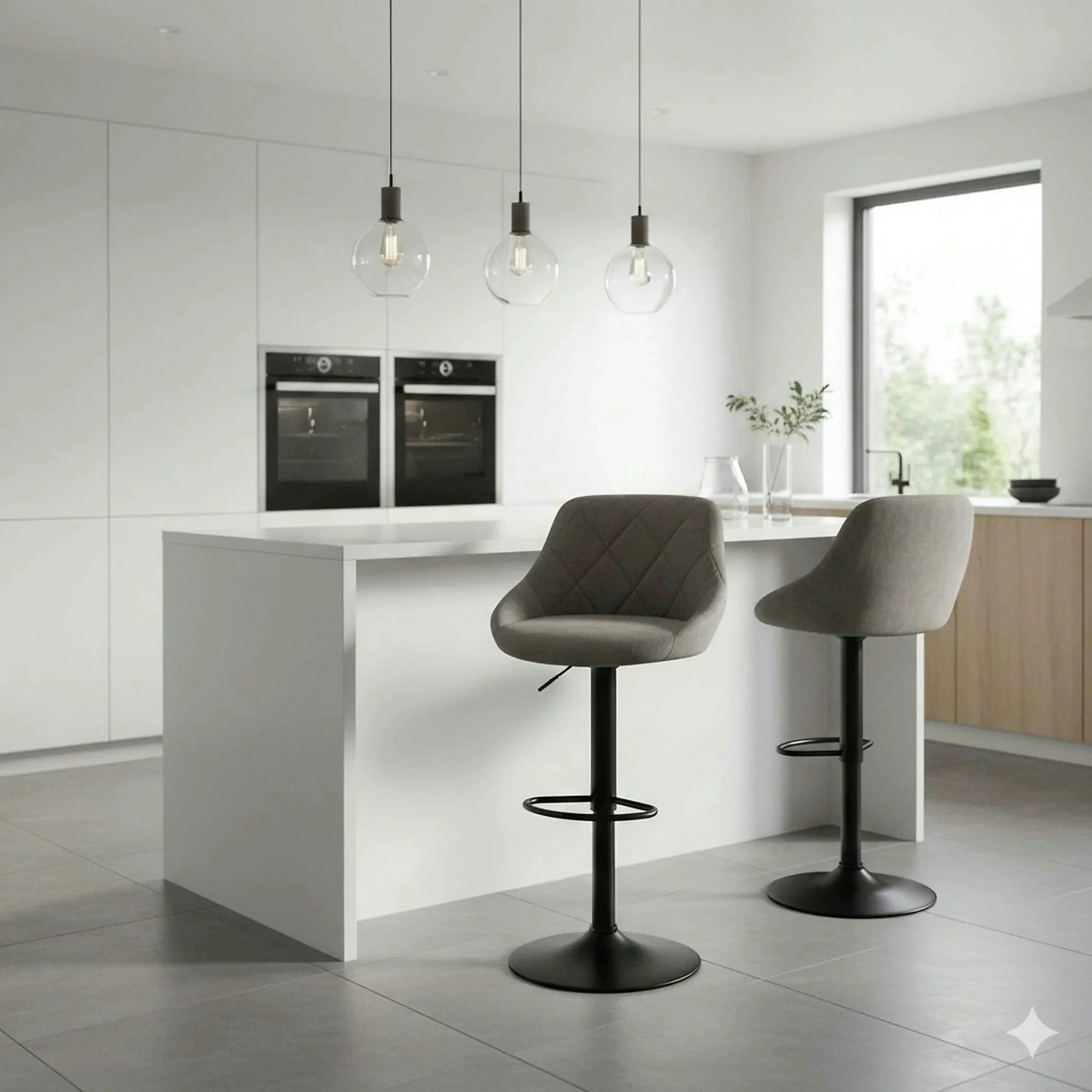 Scaun de bar rotativ H101, stofa catifelata gri - Bluvel 14, 47x45x106 cm