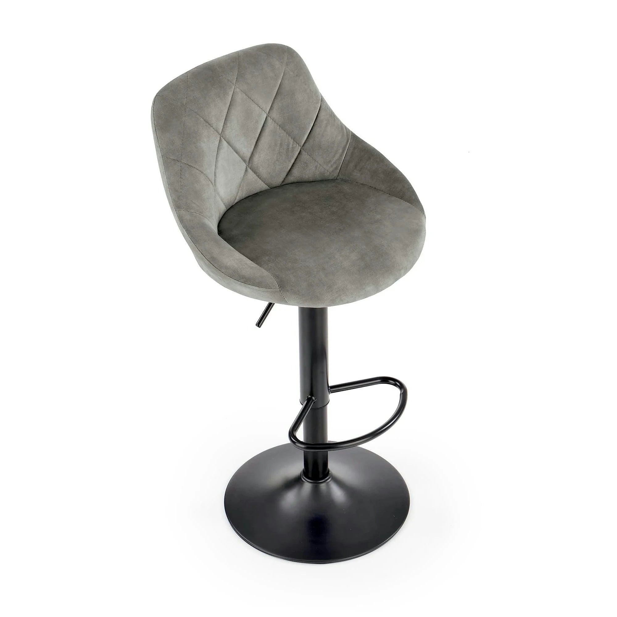 Scaun de bar rotativ H101, stofa catifelata gri - Bluvel 14, 47x45x106 cm