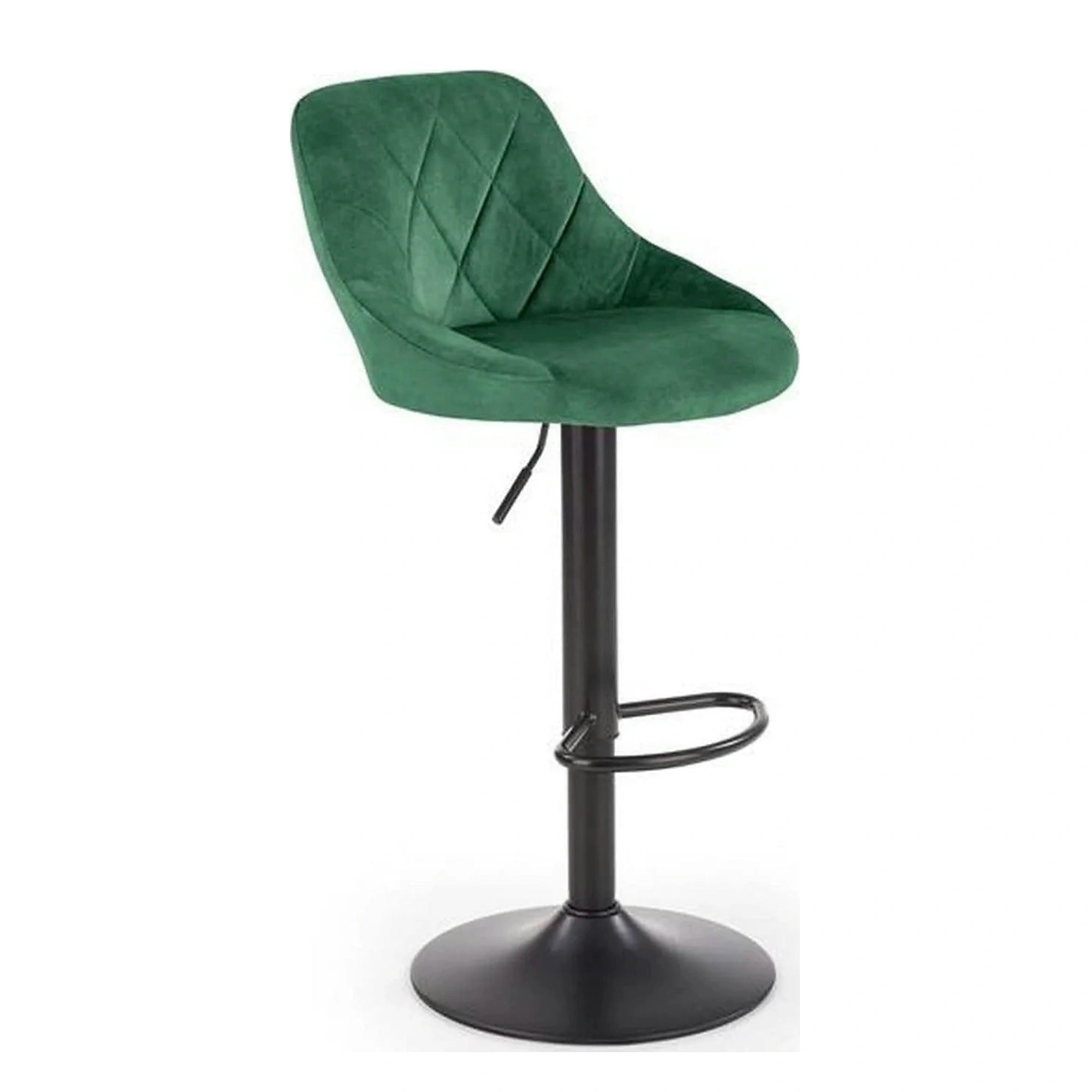 Scaun de bar rotativ H101, verde inchis/negru, stofa catifelata/metal, 47x45x84/106 cm
