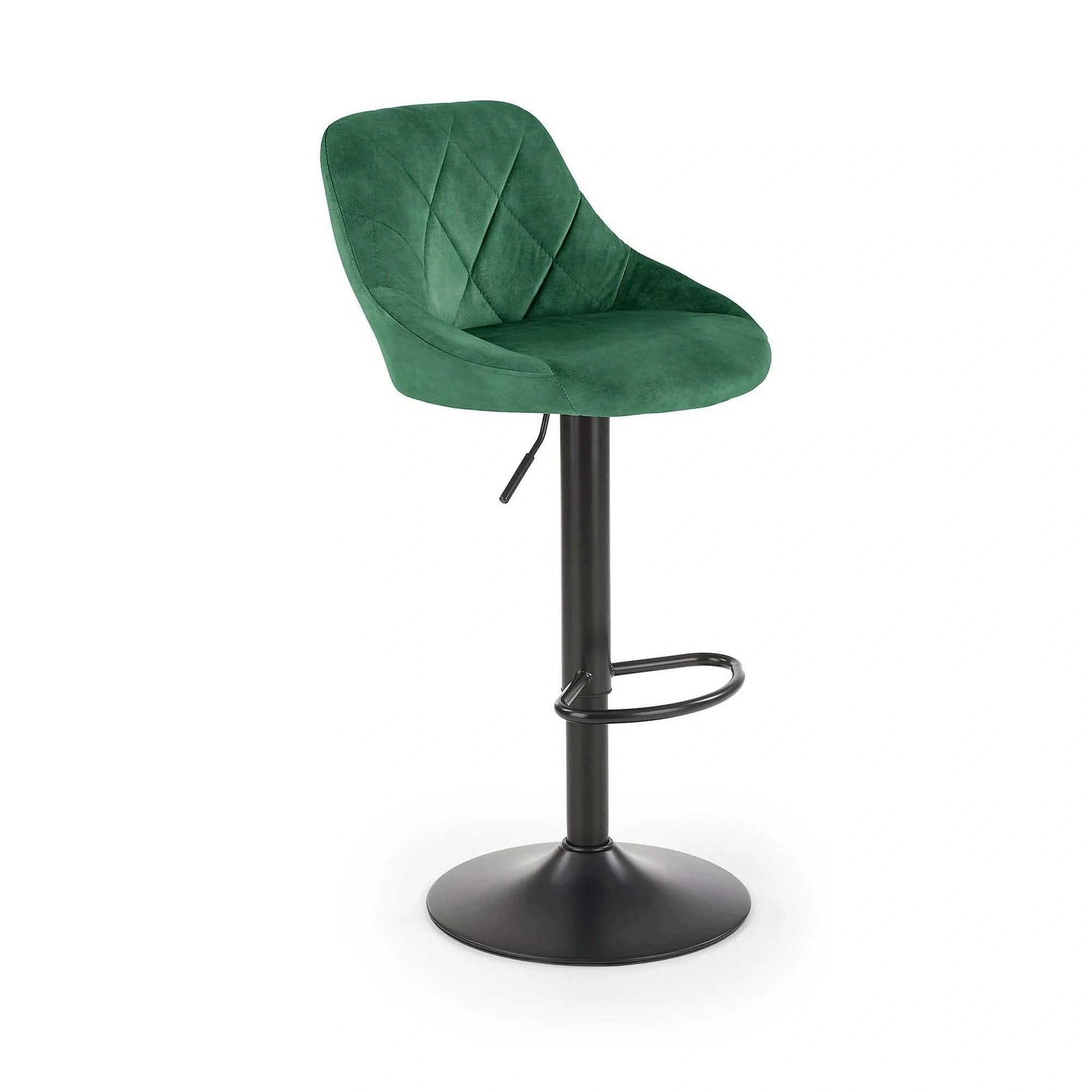 Scaun de bar rotativ H101, verde inchis/negru, stofa catifelata/metal, 47x45x84/106 cm