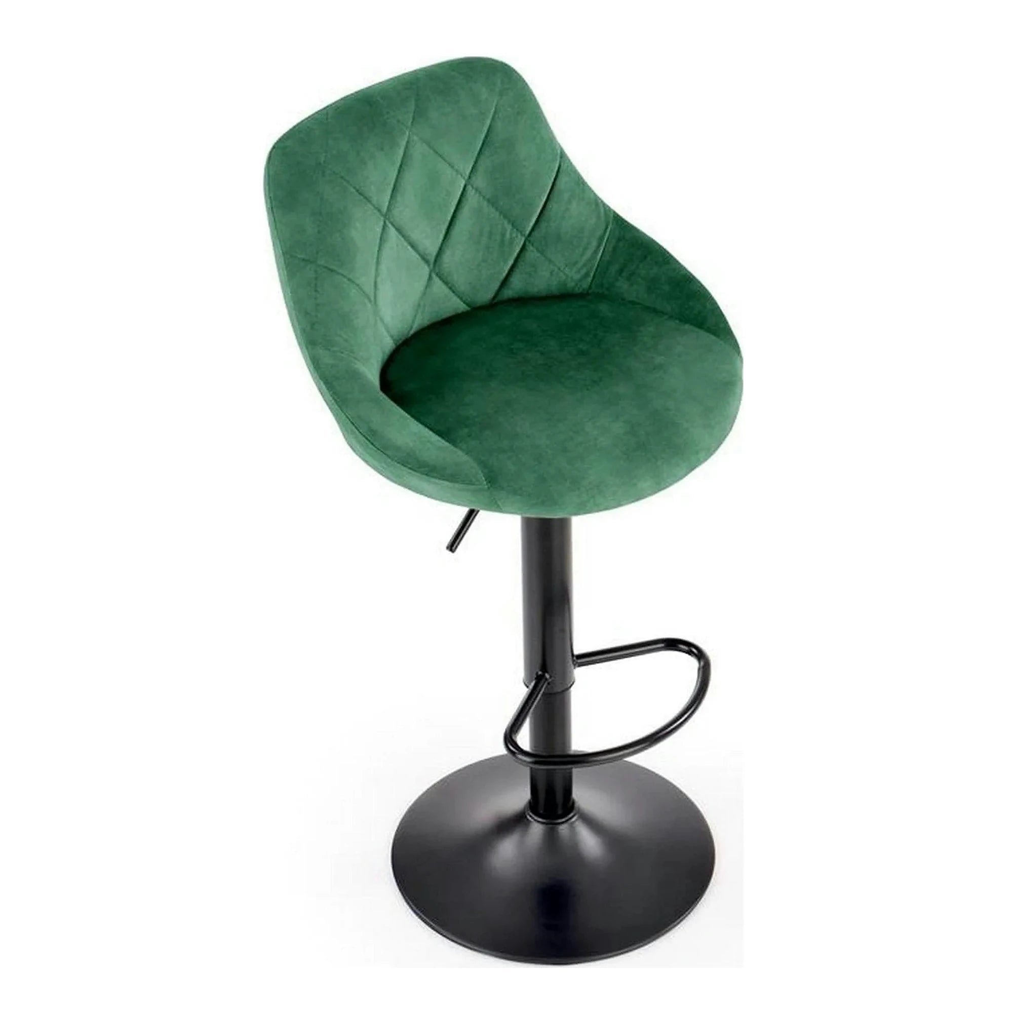 Scaun de bar rotativ H101, verde inchis/negru, stofa catifelata/metal, 47x45x84/106 cm