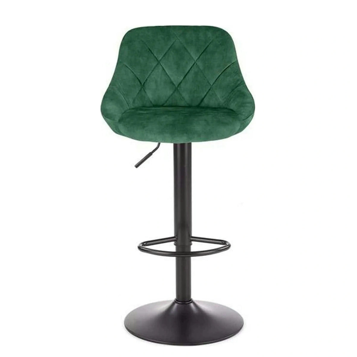 Scaun de bar rotativ H101, verde inchis/negru, stofa catifelata/metal, 47x45x84/106 cm