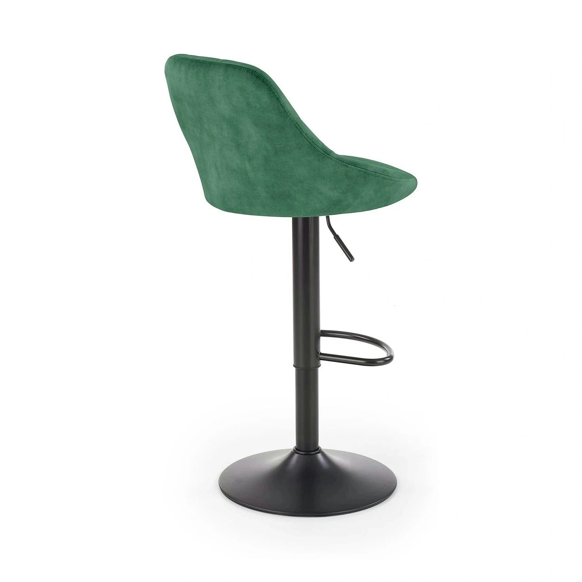 Scaun de bar rotativ H101, verde inchis/negru, stofa catifelata/metal, 47x45x84/106 cm