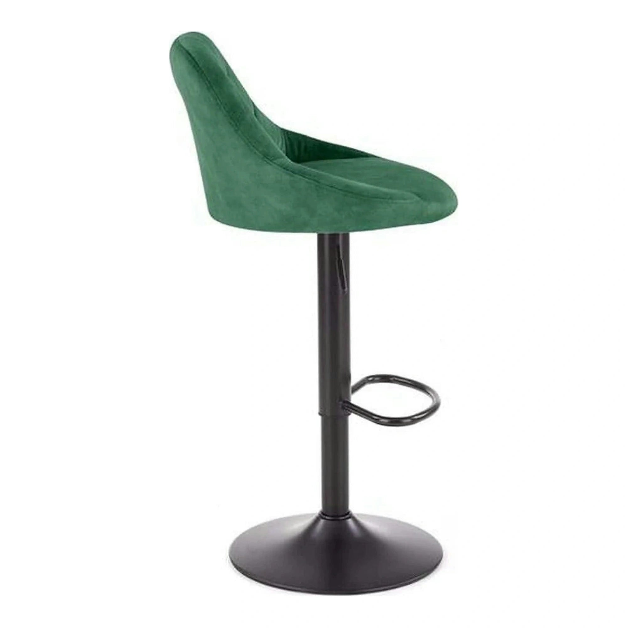 Scaun de bar rotativ H101, verde inchis/negru, stofa catifelata/metal, 47x45x84/106 cm