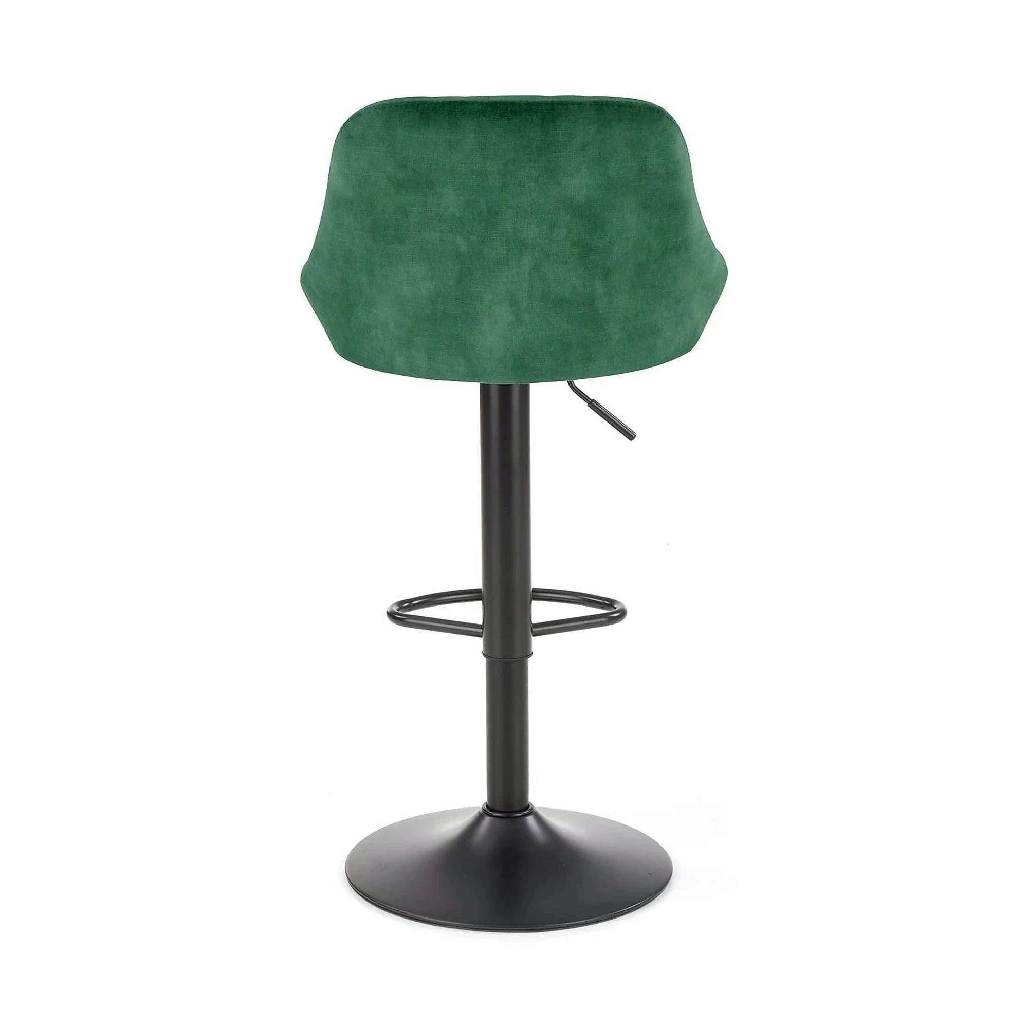 Scaun de bar rotativ H101, verde inchis/negru, stofa catifelata/metal, 47x45x84/106 cm