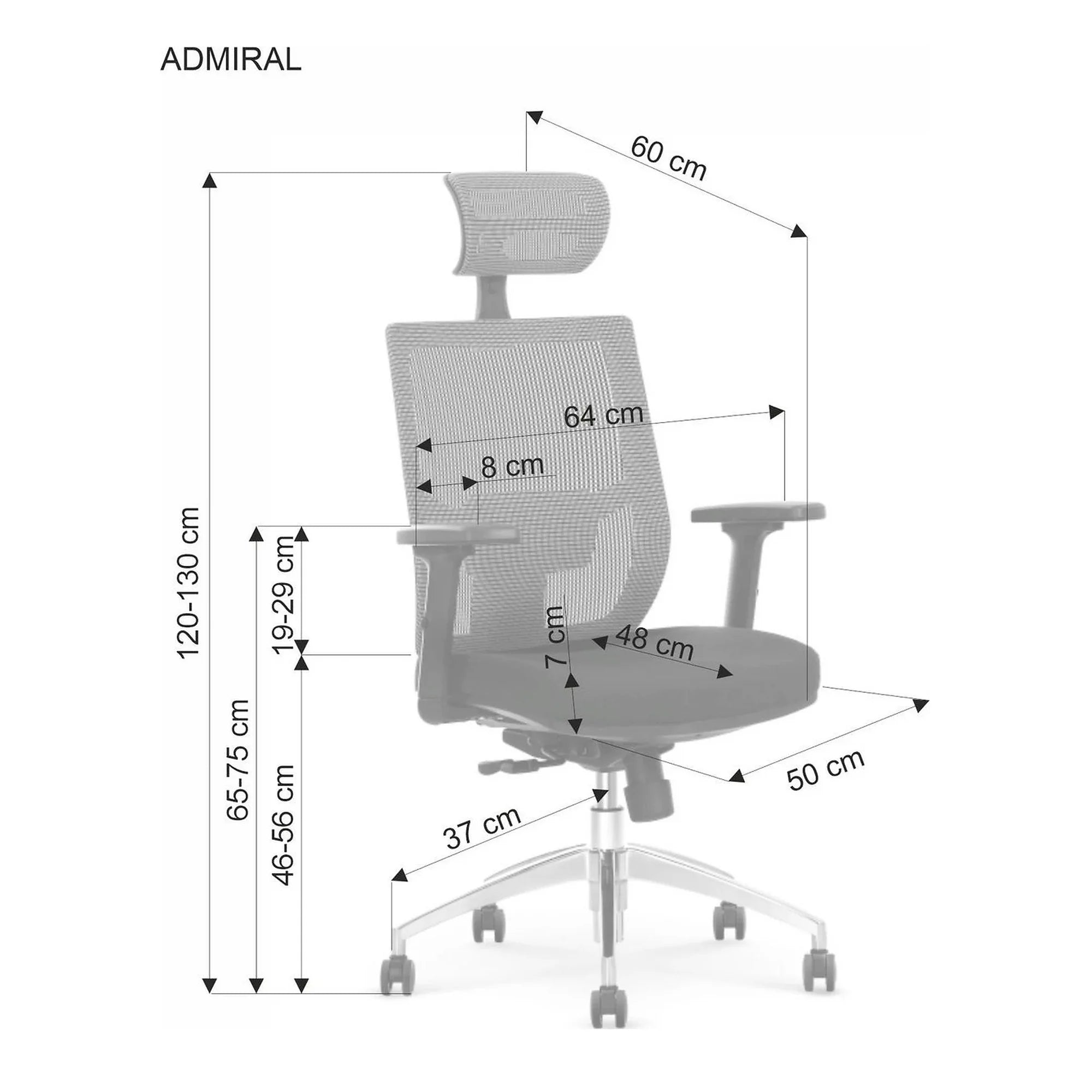 Scaun de birou ADMIRAL, negru/gri, stofa/plasa/aluminiu, 68x60x120/130 cm