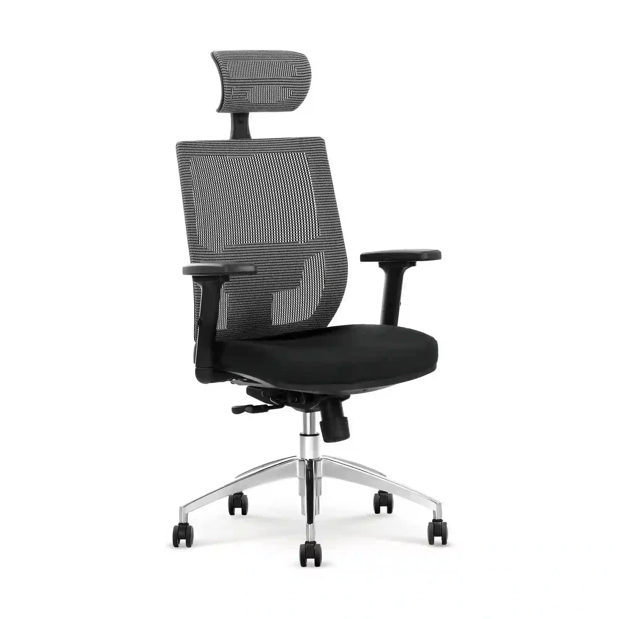 Scaun de birou ADMIRAL, negru/gri, stofa/plasa/aluminiu, 68x60x120/130 cm