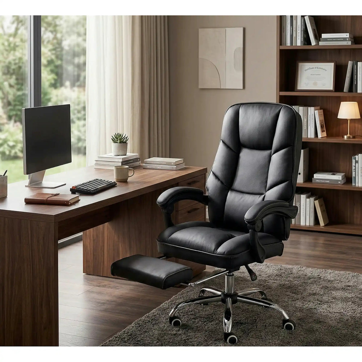 Scaun de birou ALVIN, negru, piele ecologica, 66x70x118/125 cm
