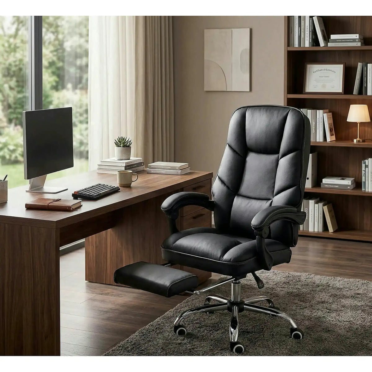 Scaun de birou ALVIN, negru, piele ecologica, 66x70x118/125 cm