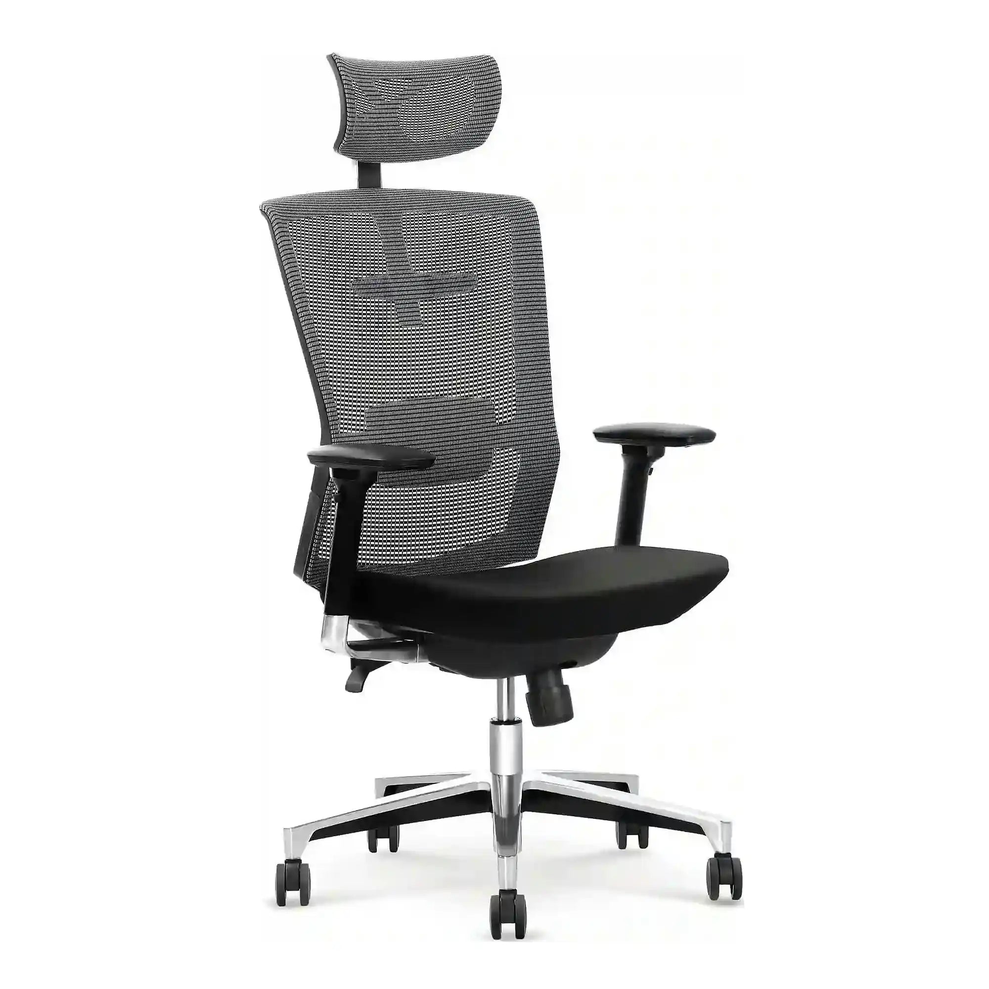 Scaun de birou AMBASADOR, negru/gri, stofa/plasa, 64x63x128/138 cm