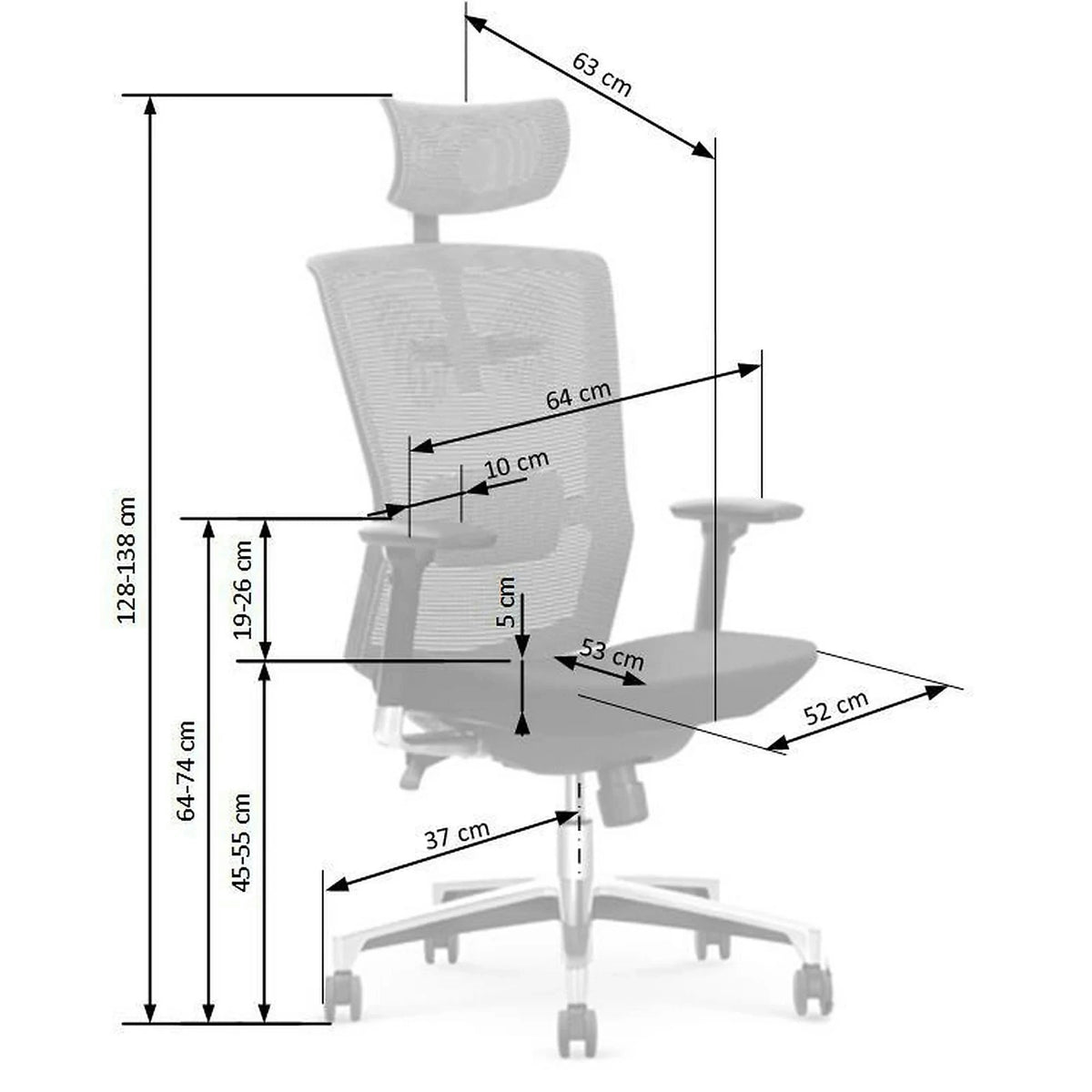 Scaun de birou AMBASADOR, negru/gri, stofa/plasa, 64x63x128/138 cm