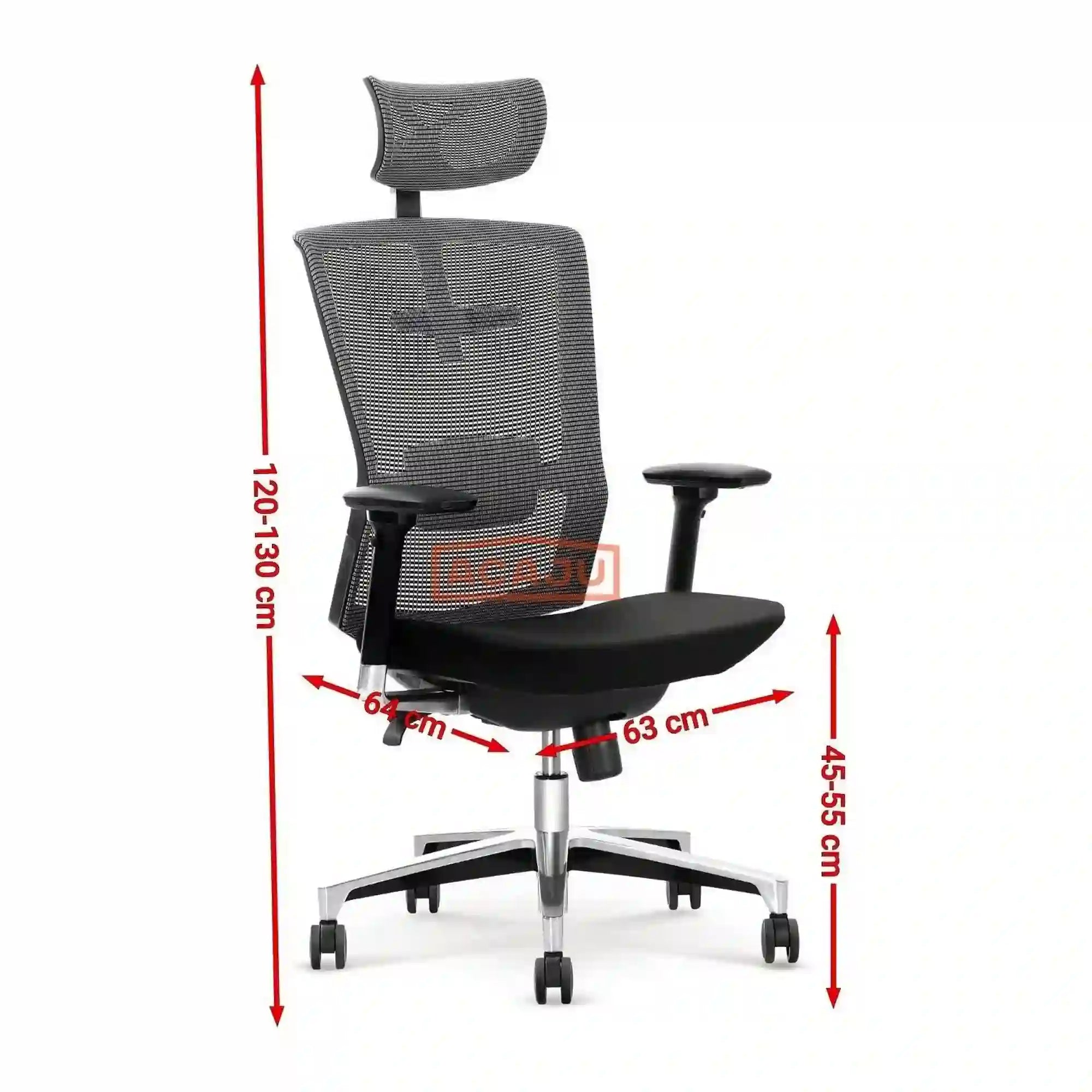 Scaun de birou AMBASADOR, negru/gri, stofa/plasa, 64x63x128/138 cm