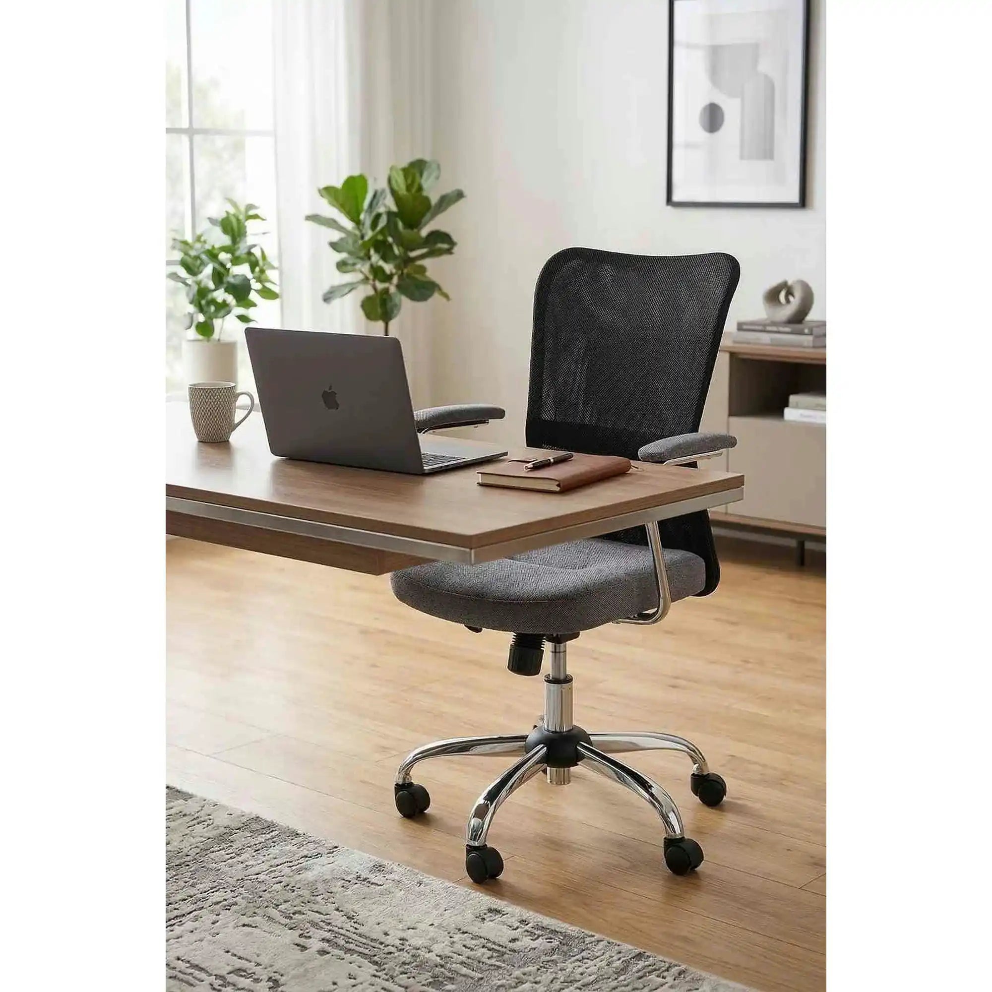 Scaun de birou ANDY, negru/gri/crom, stofa/plasa, 56x56x87/95 cm