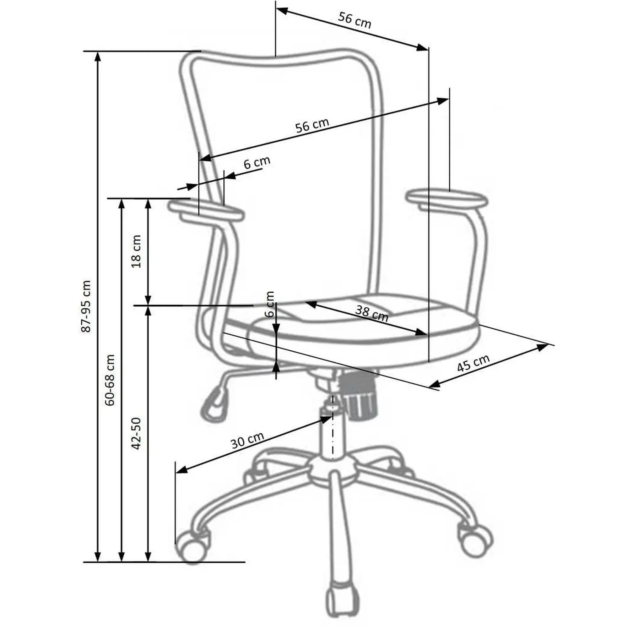 Scaun de birou ANDY, negru/gri/crom, stofa/plasa, 56x56x87/95 cm