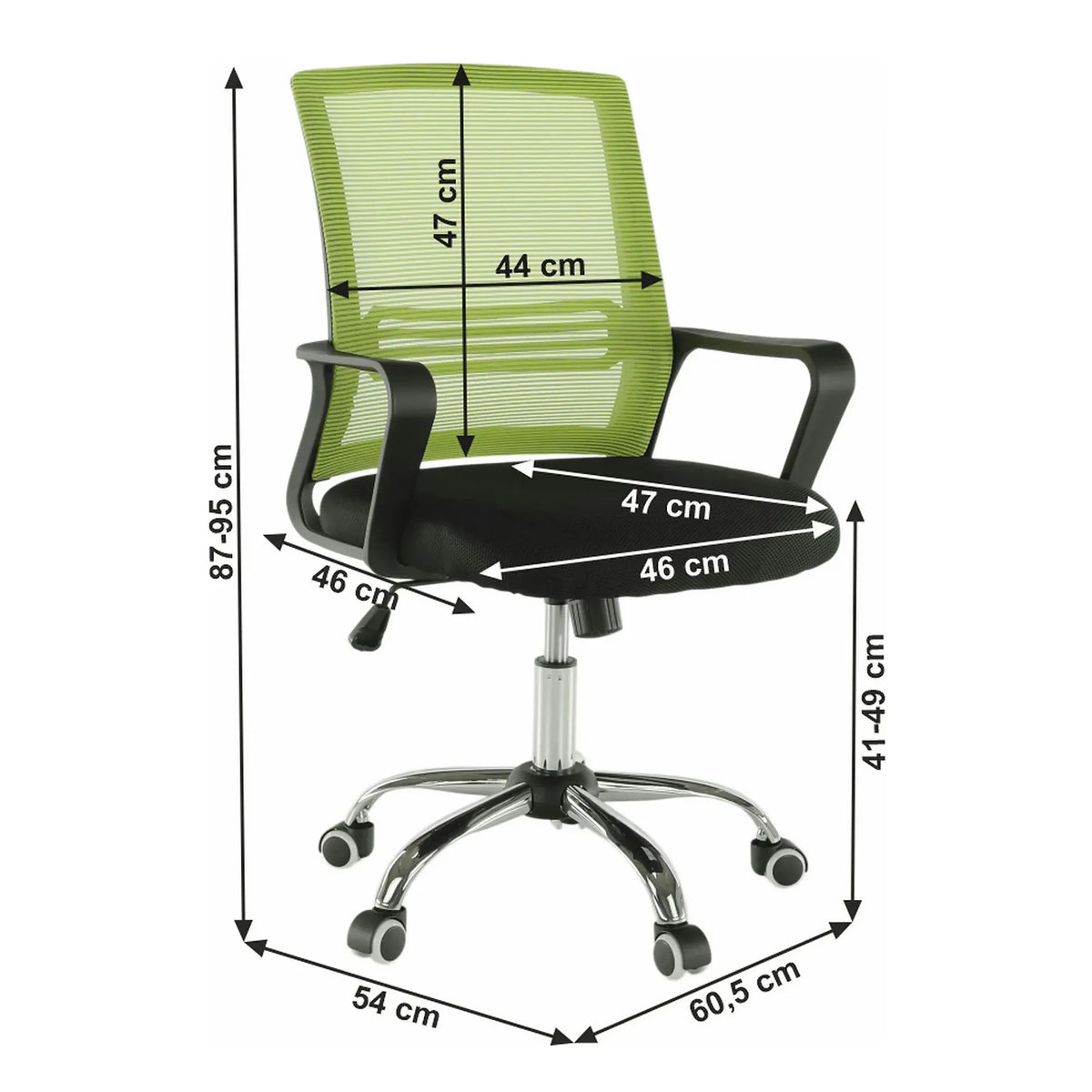 Scaun de birou APOLO, verde/negru, stofa/plasa/metal, 61x54x87/95 cm