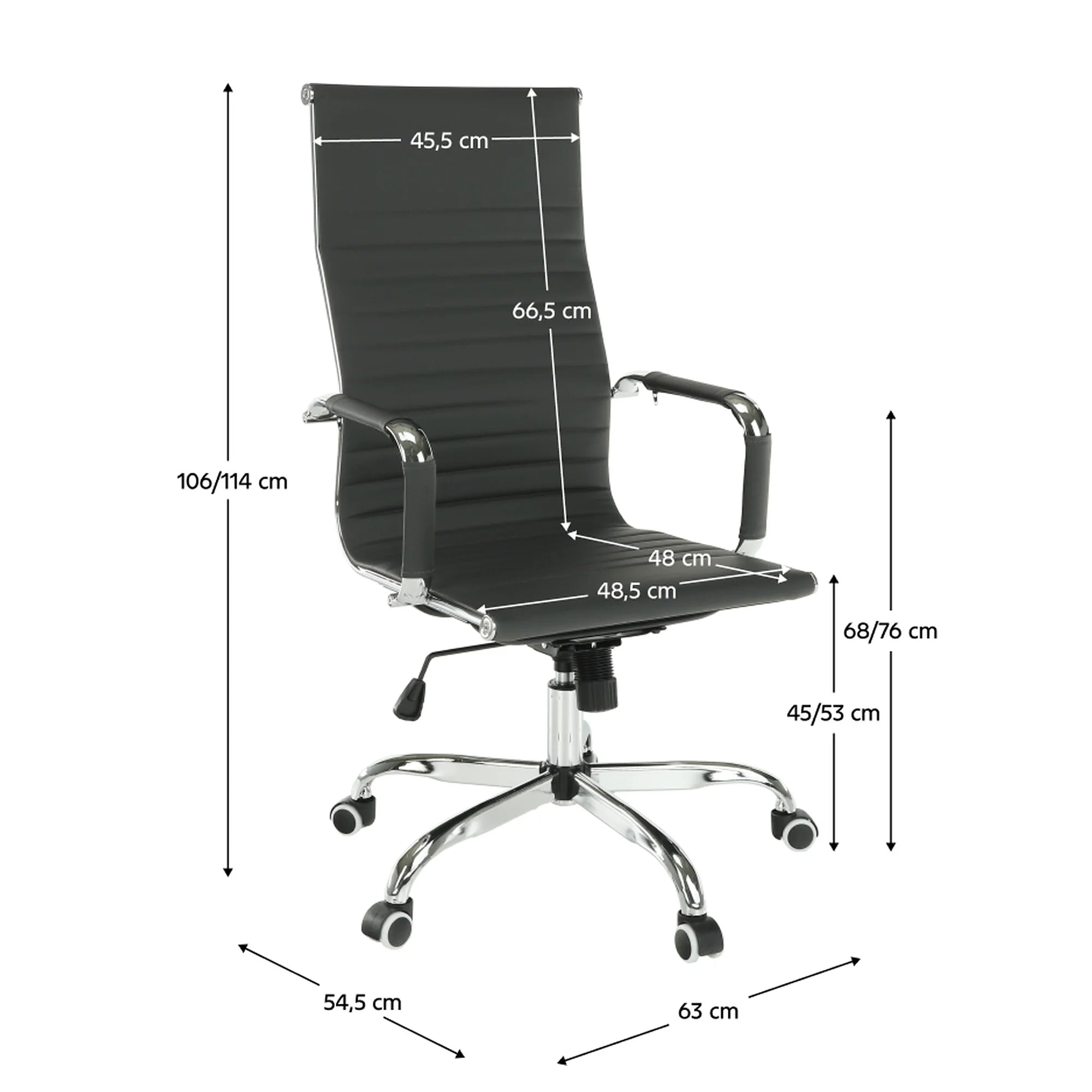 Scaun de birou AZURE 2 NEW, negru/crom, piele ecologica/metal, 63x55x106/114 cm