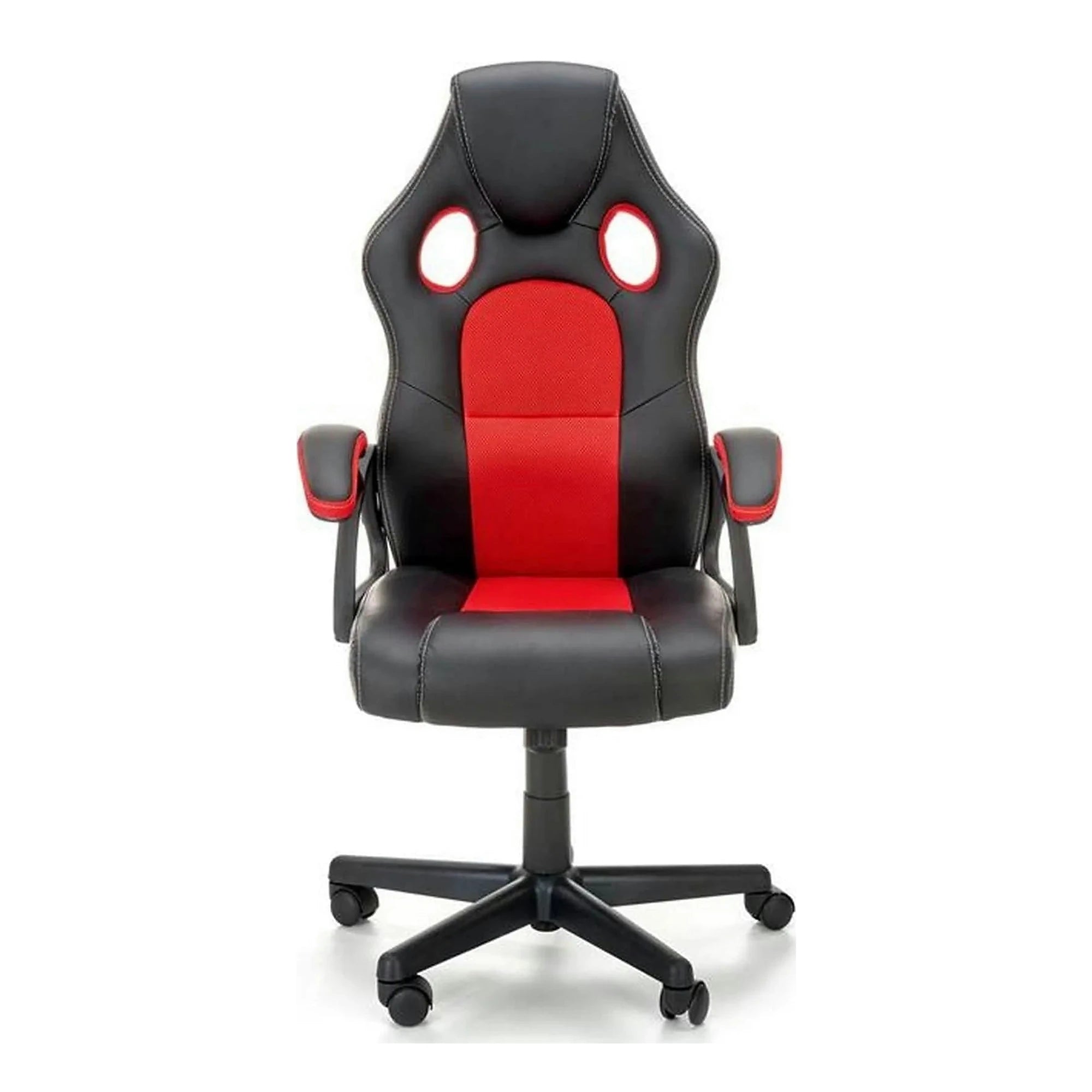 Scaun de birou BERKEL, negru/rosu, piele ecologica/stofa, 62x63x108/117 cm