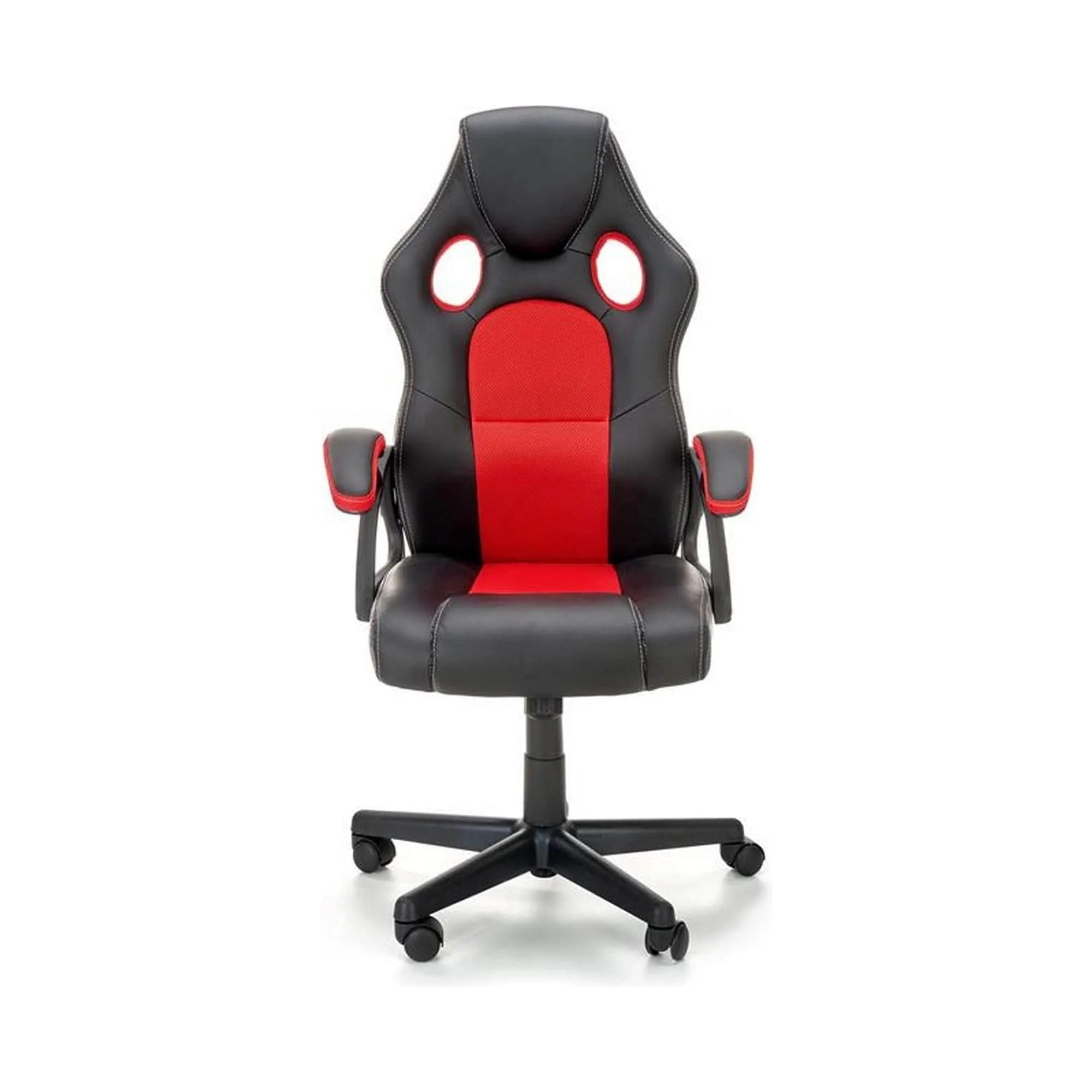 Scaun de birou BERKEL, negru/rosu, piele ecologica/stofa, 62x63x108/117 cm