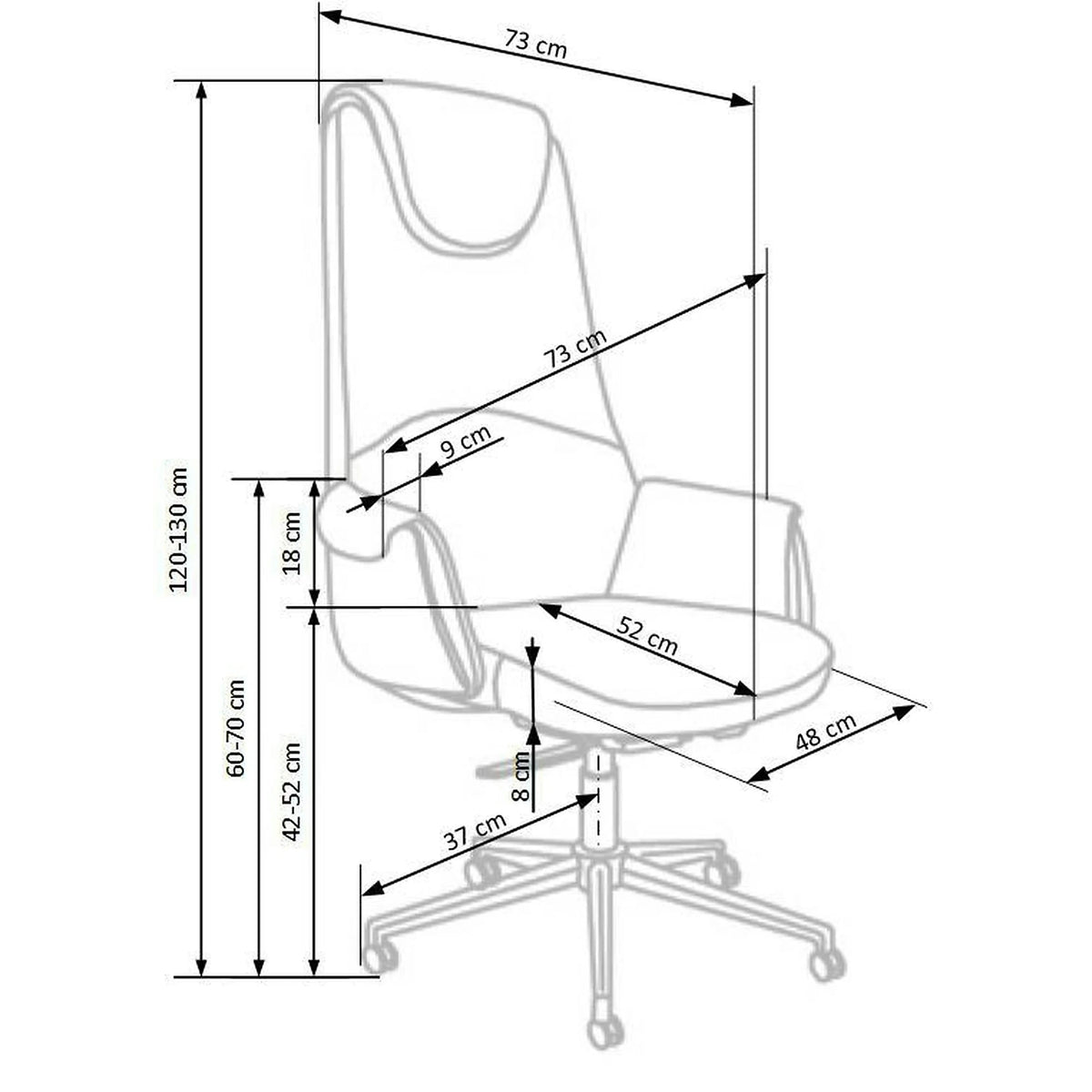 Scaun de birou CALVANO, maro/negru/crom, piele ecologica/metal, 73x73x120/130 cm