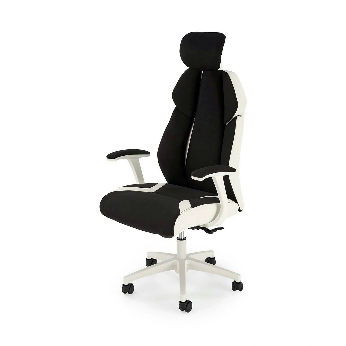 Scaun de birou CHRONO, negru/alb, stofa/piele ecologica, 65x70x120/128 cm