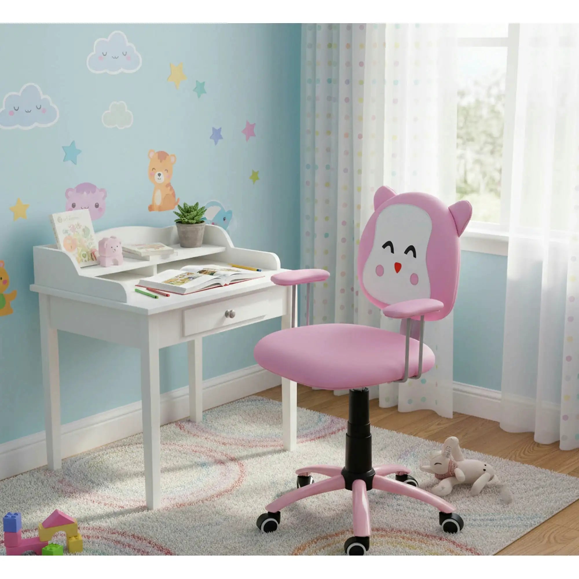 Scaun de birou copii roz KITTY, piele ecologica, 54x49x76/86 cm